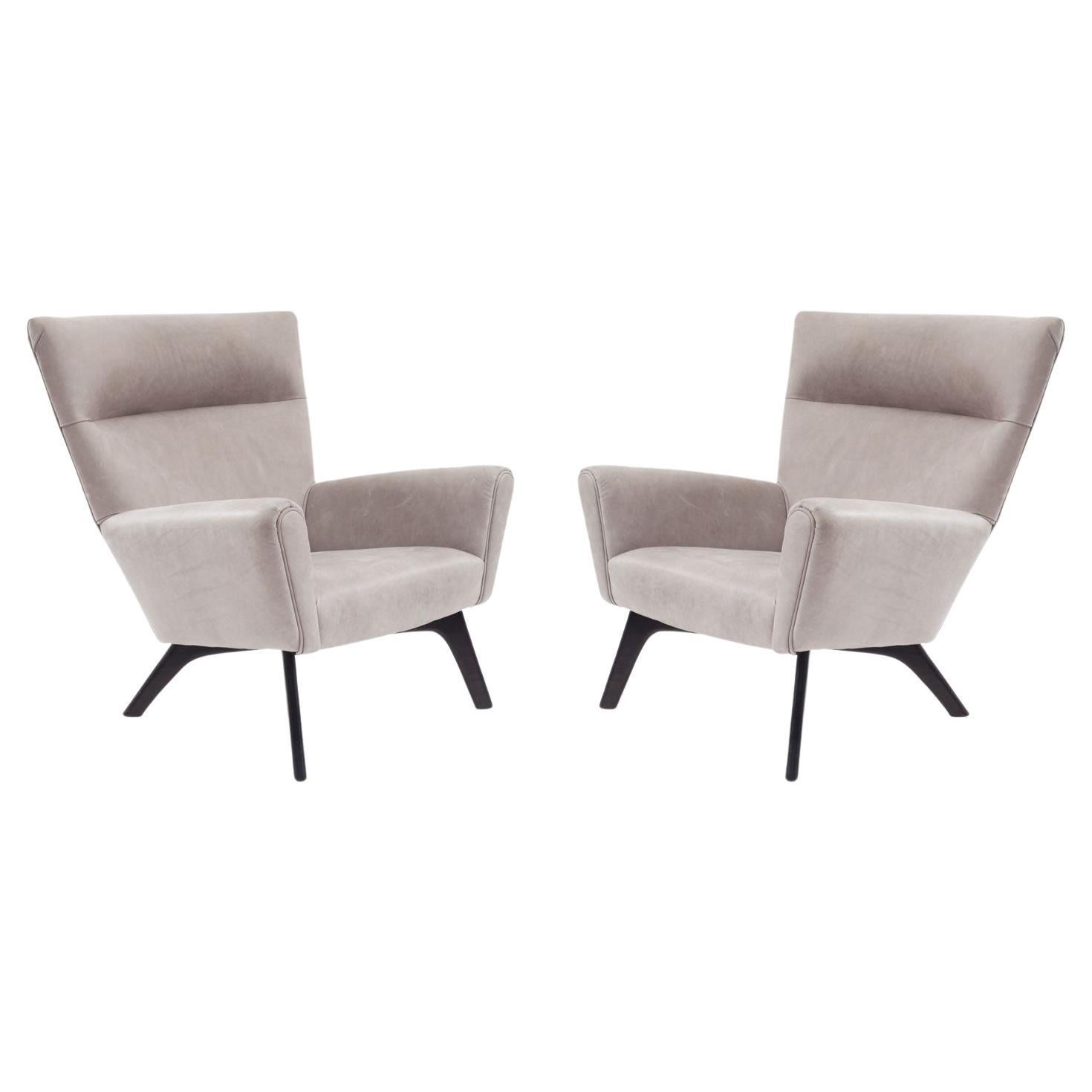 Modern Gray Leather Wingback Chairs, 20th Century USA Design