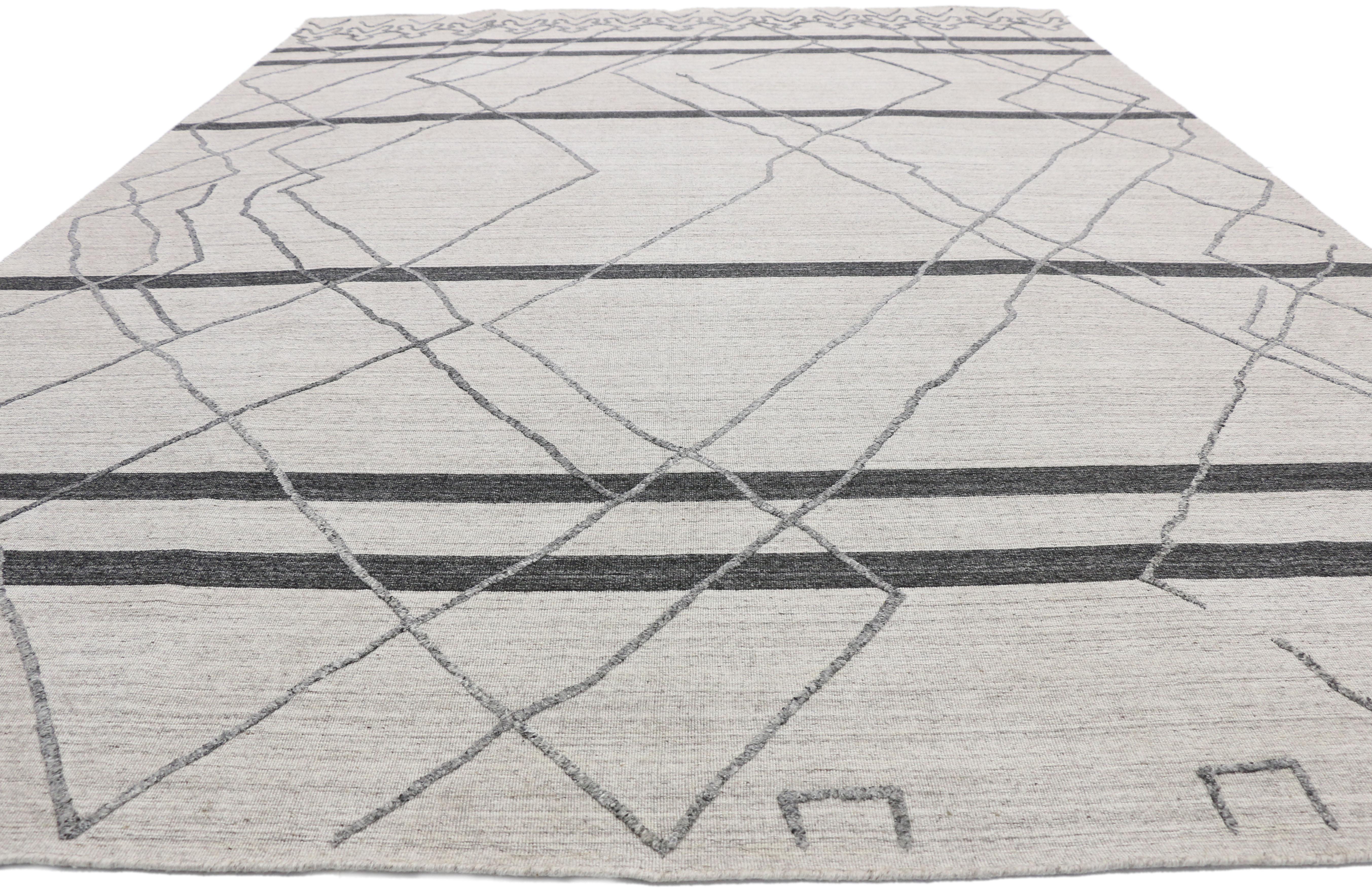 Tribal New Gray Modern Textured Rug with Raised Moroccan Trellis Design For Sale
