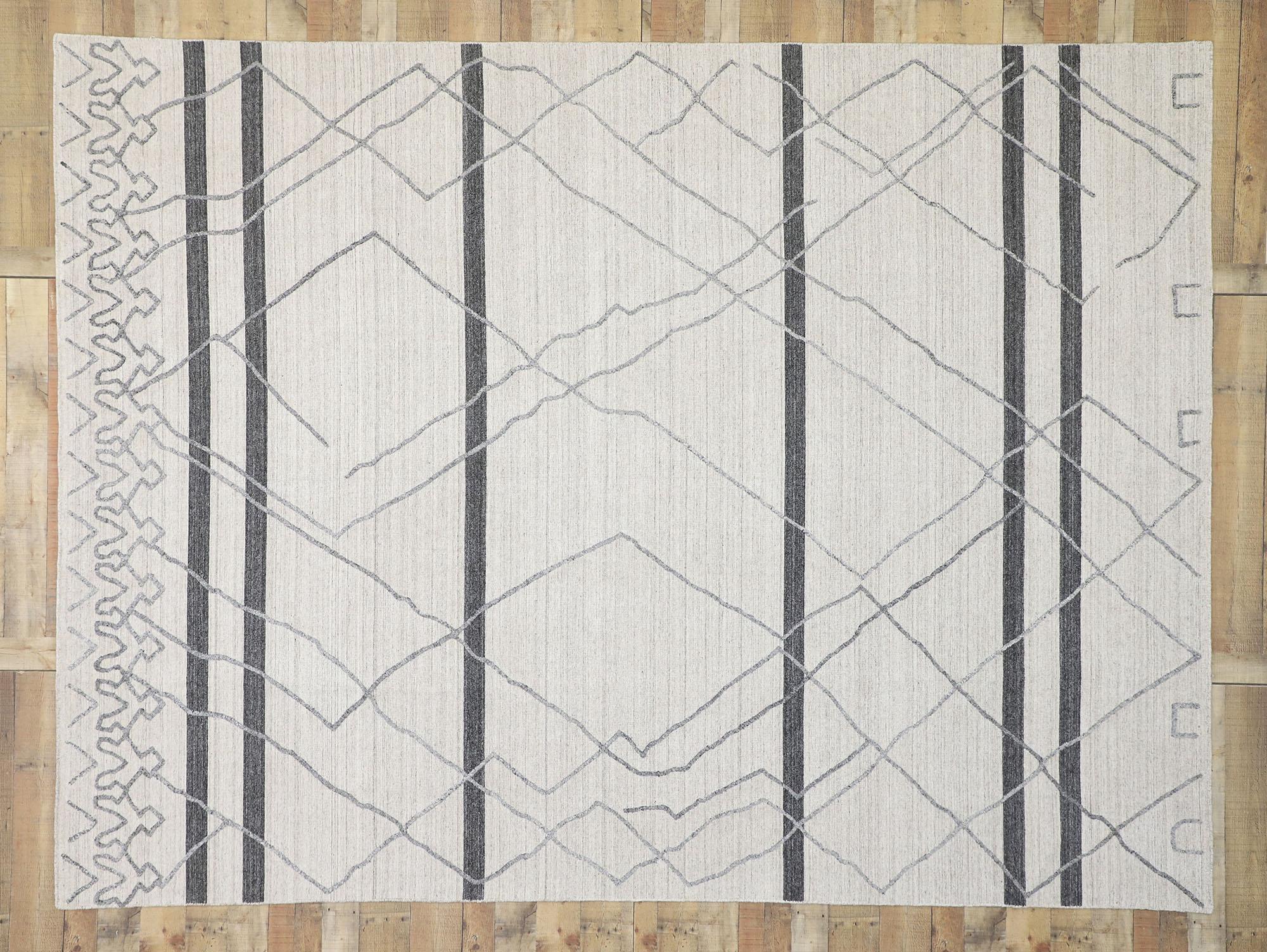 Other New Gray Modern Textured Rug with Moroccan Trellis Raised Design For Sale