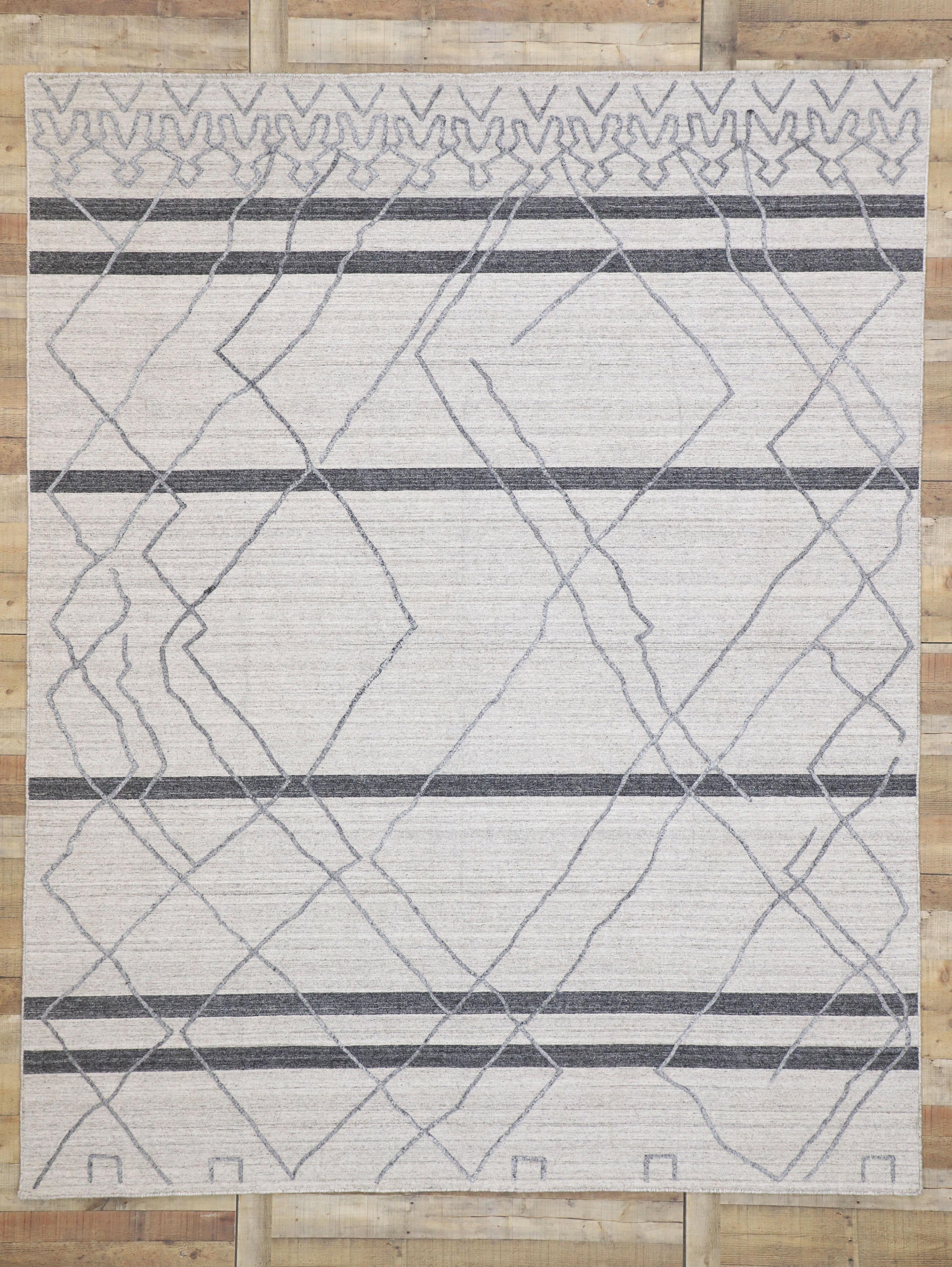 Other New Contemporary Gray Modern Moroccan Style Area Rug with Raised Design For Sale