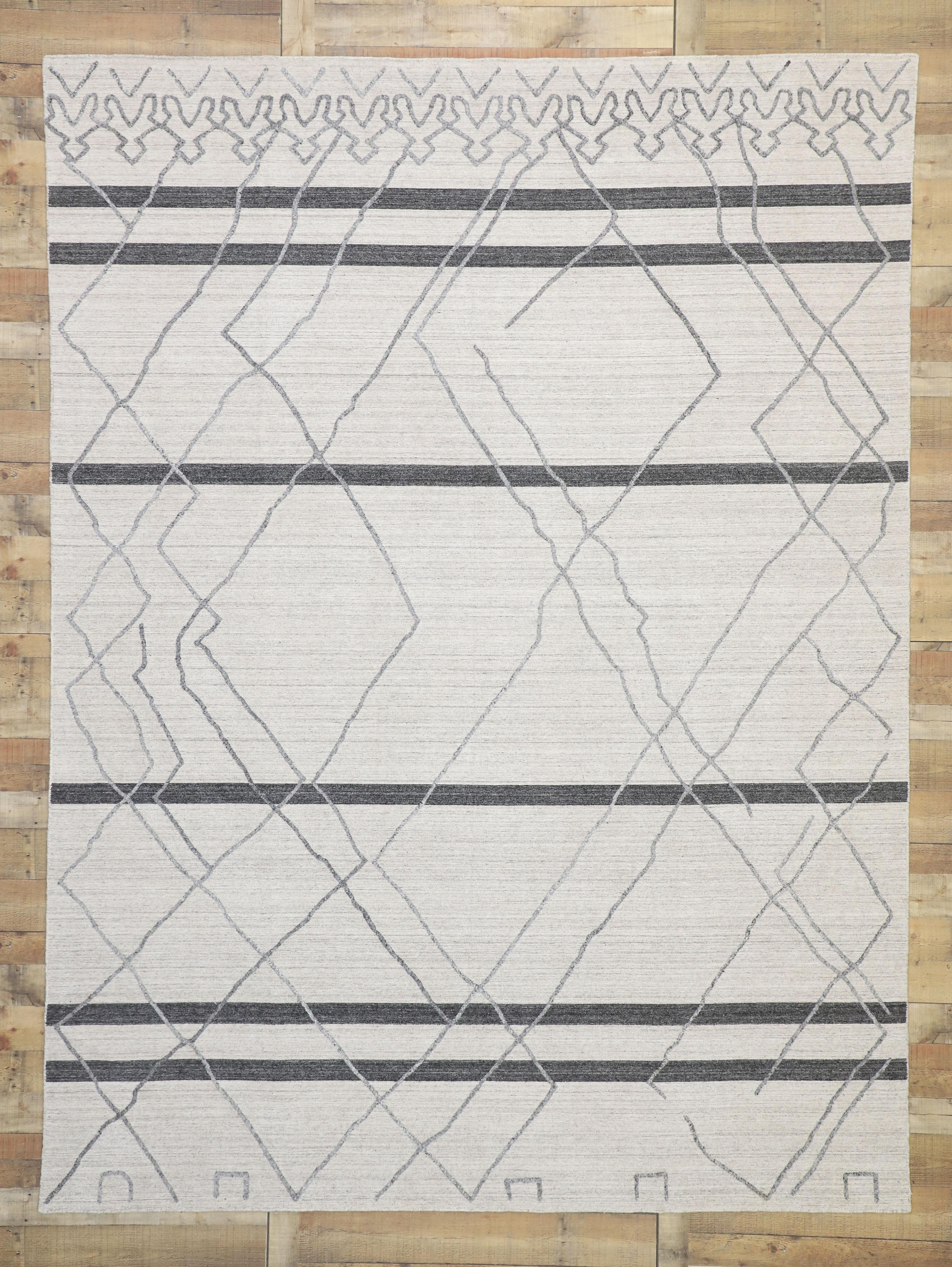 Contemporary New Gray Modern Textured Rug with Raised Moroccan Trellis Design For Sale
