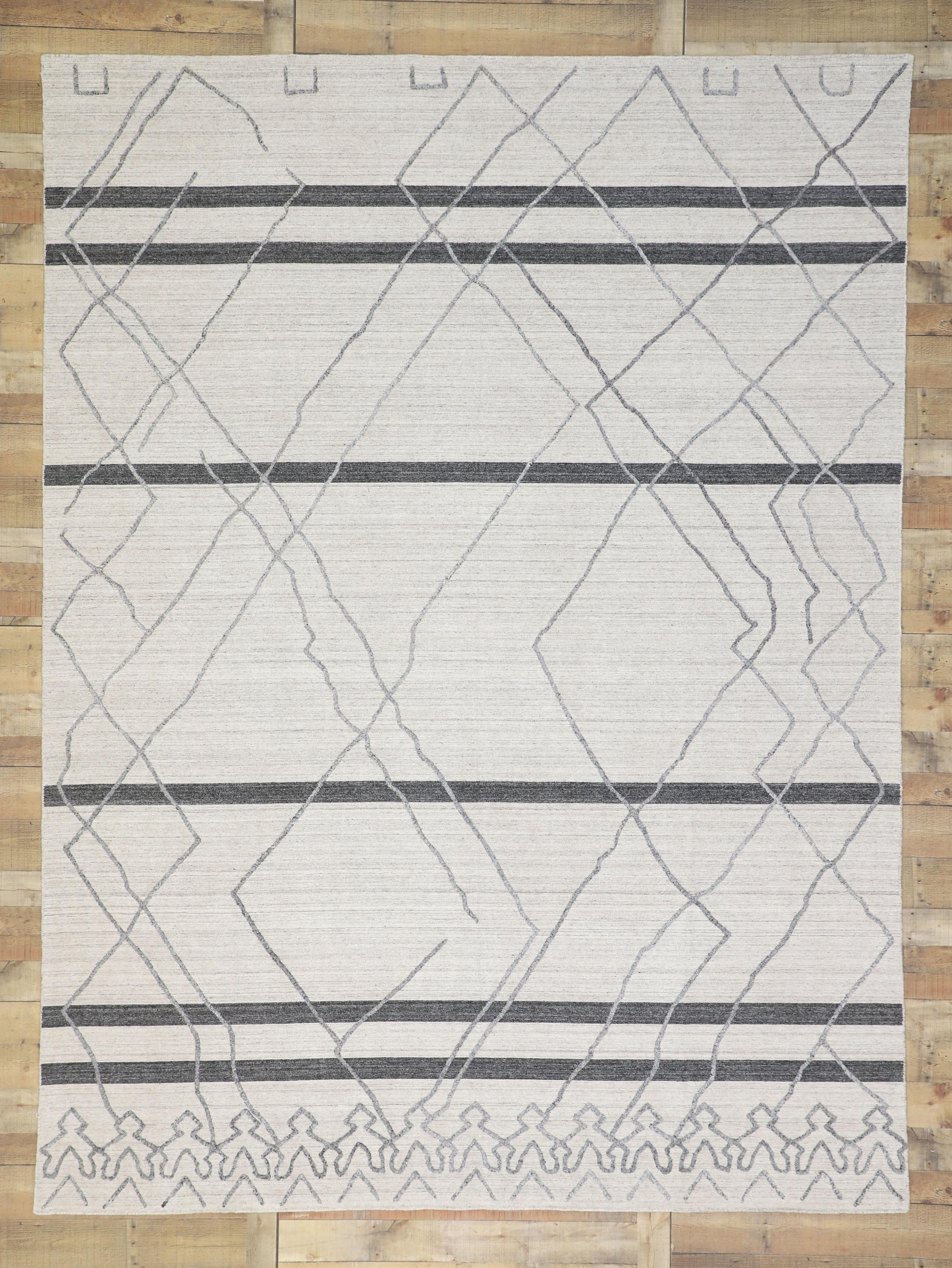 Wool New Gray Modern Textured Rug with Raised Moroccan Trellis Design For Sale