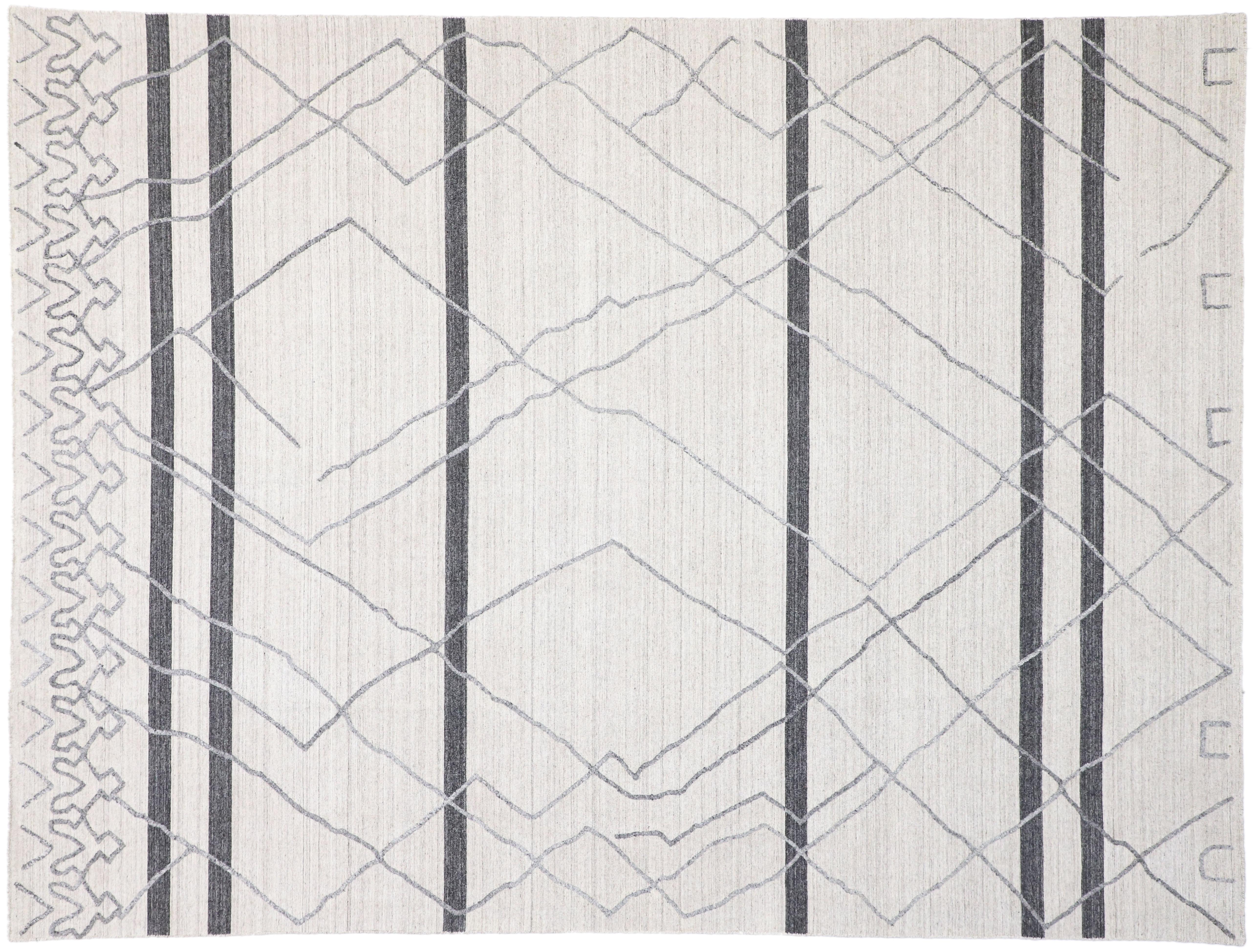 New Gray Modern Textured Rug with Raised Moroccan Trellis Design For Sale 1