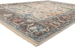New Biophilic Contemporary Earth-Tone Grey Oushak Carpet, 08'11 x 12'02