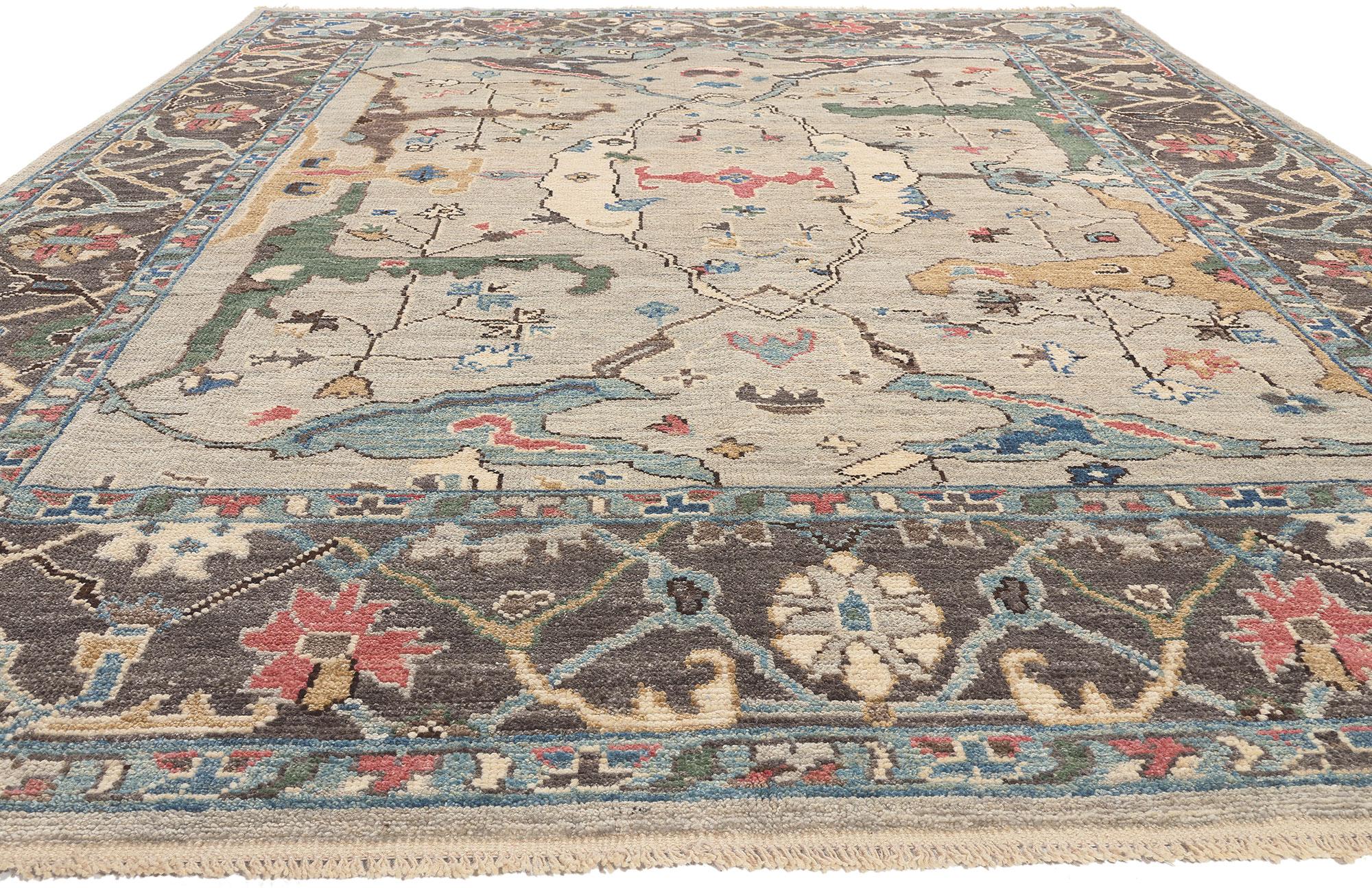 Pakistani Contemporary Gray Oushak Rug, Quiet Sophistication Meets Serene Tranquility For Sale