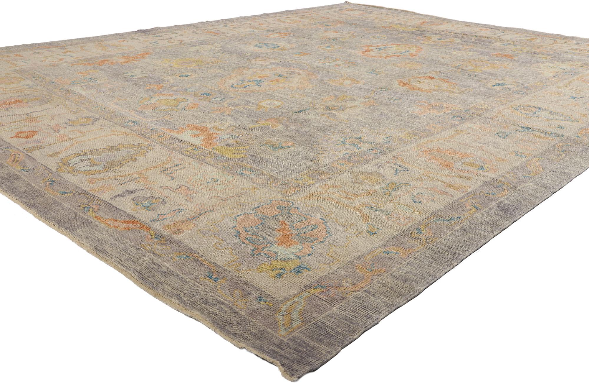 52731 New Türkisch Oushak Teppich mit Transitional Style 11'01 x 14'00. Dieser handgeknüpfte Teppich aus türkischer Wolle im Oushak-Stil ist eine harmonische Mischung aus Modernität und zeitloser Eleganz und verleiht jedem Wohnbereich einen Hauch