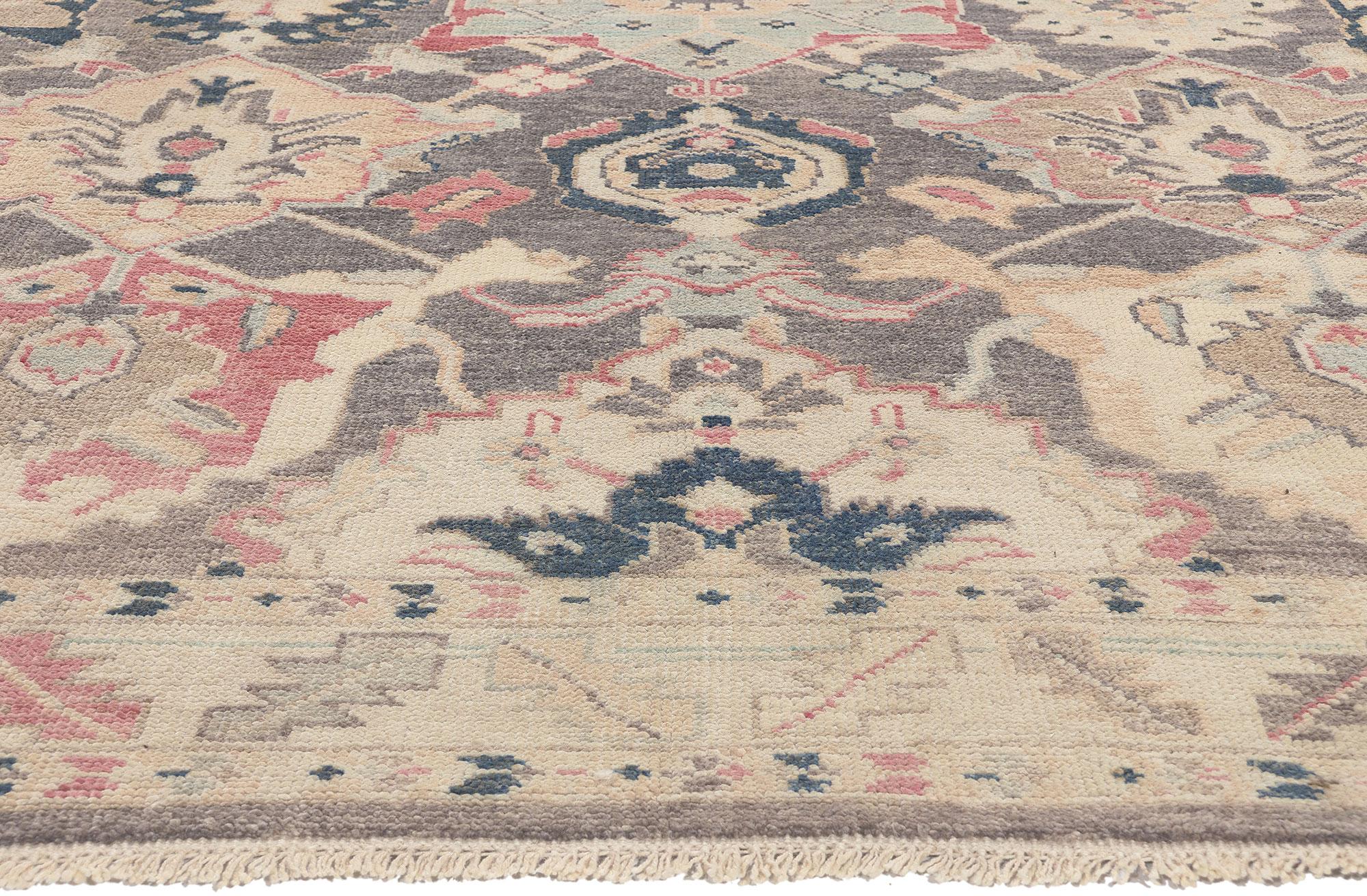 Hand-Knotted Contemporary Gray Oushak Rug, Quiet Sophistication Meets Tranquil Serenity For Sale