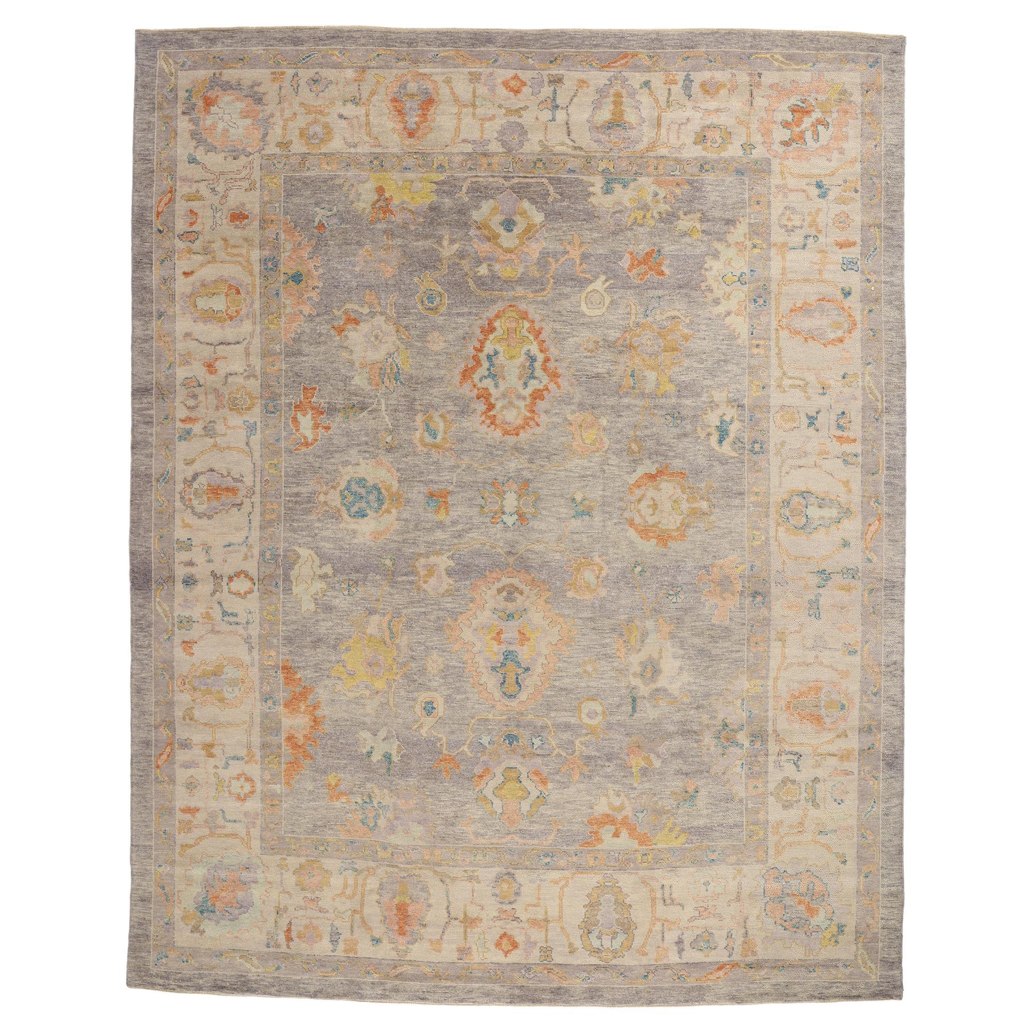 New Colorful Contemporary Turkish Oushak Carpet with Transitional Style