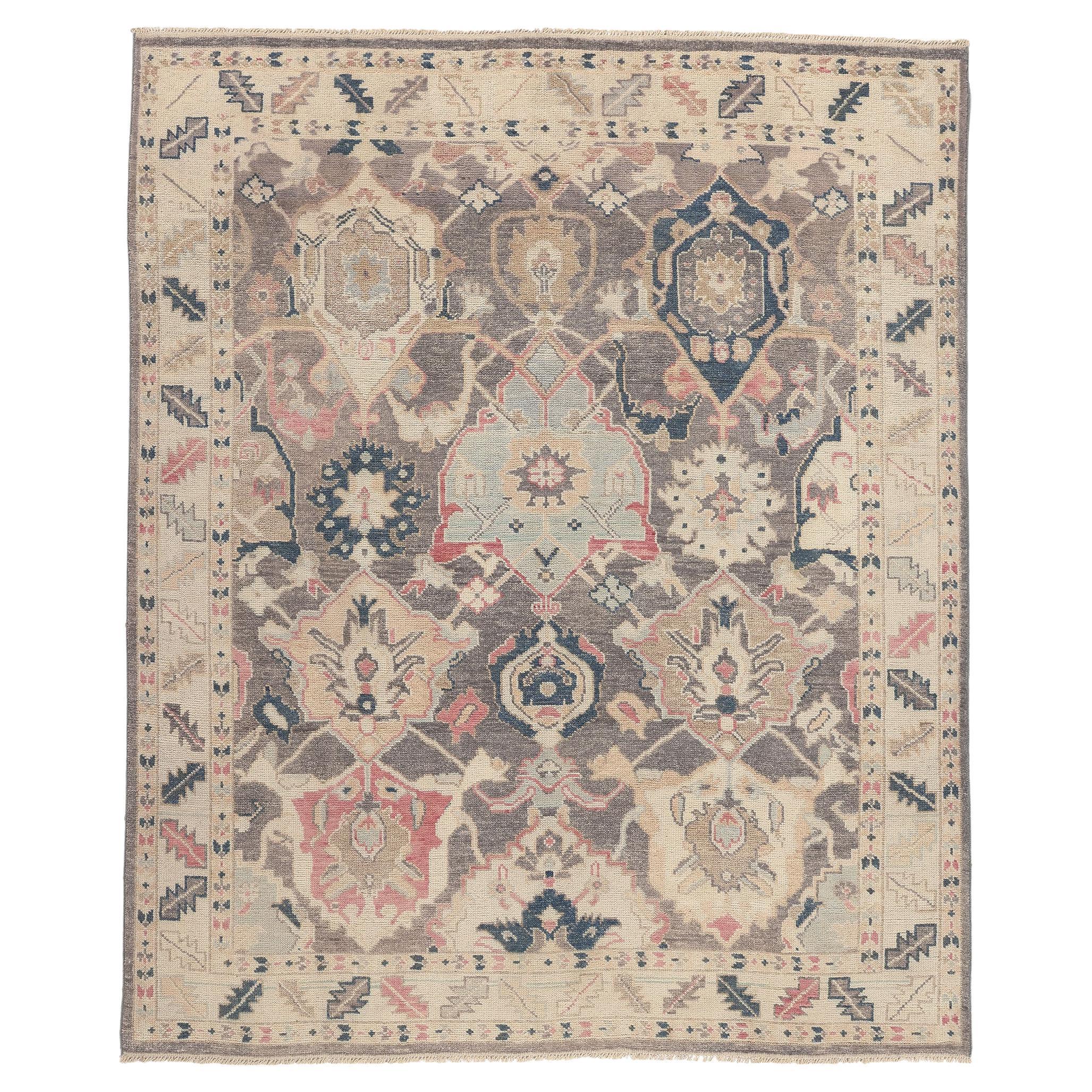 Contemporary Gray Oushak Rug, Quiet Sophistication Meets Tranquil Serenity For Sale