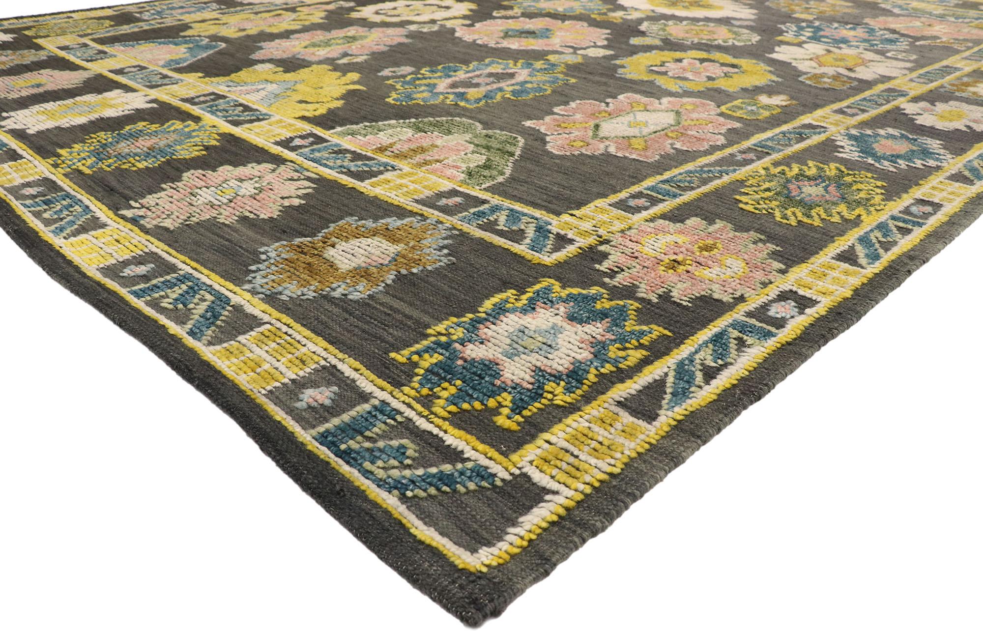30517 New Oushak High-Low Rug, 10'06 x 13'06. Showcasing a raised design with incredible detail and texture, this Oushak high-low rug is a captivating vision of woven beauty. The geometric pattern and lively colorway woven into this piece work