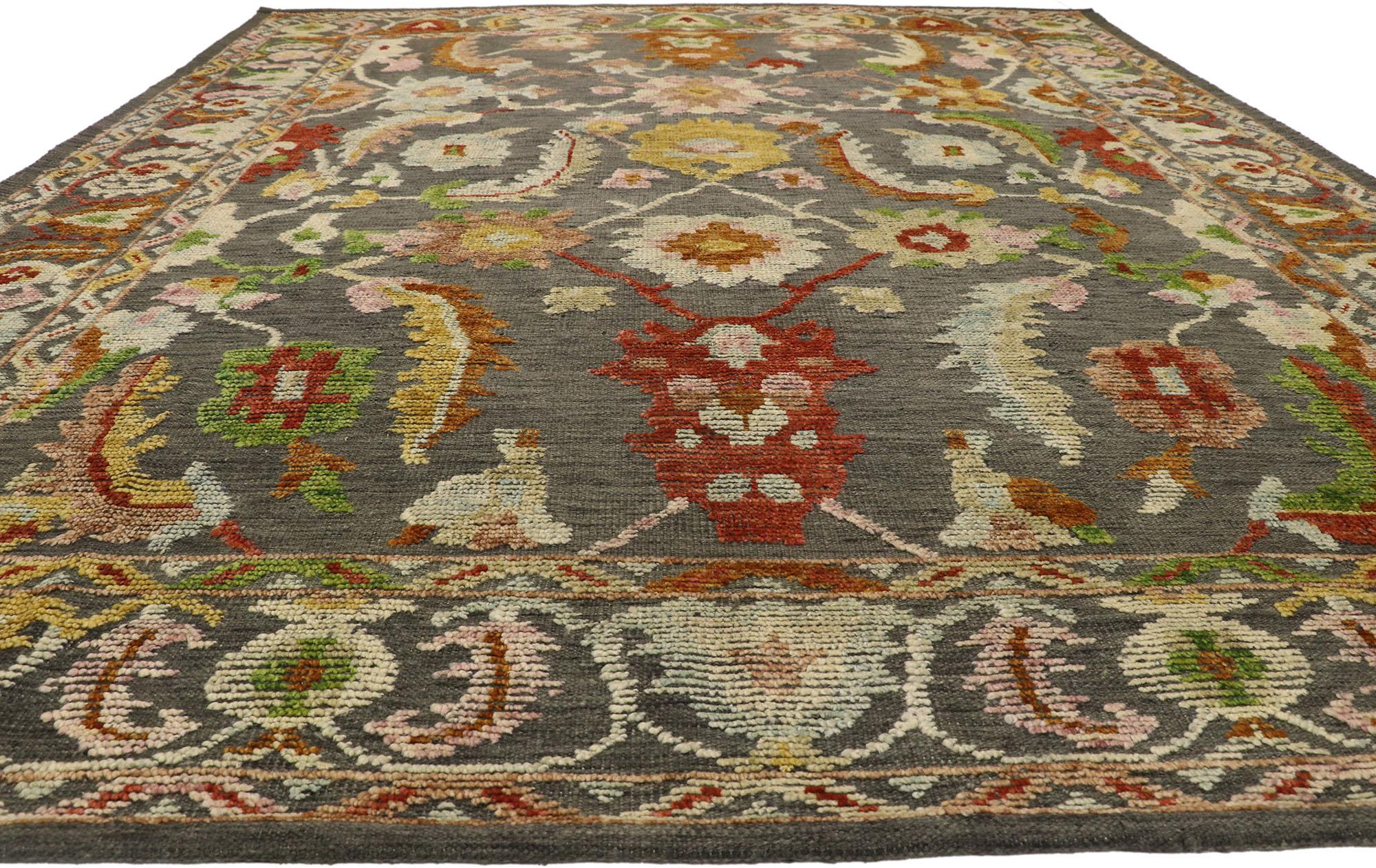 Indian Contemporary Gray Oushak Rug with Raised Design For Sale