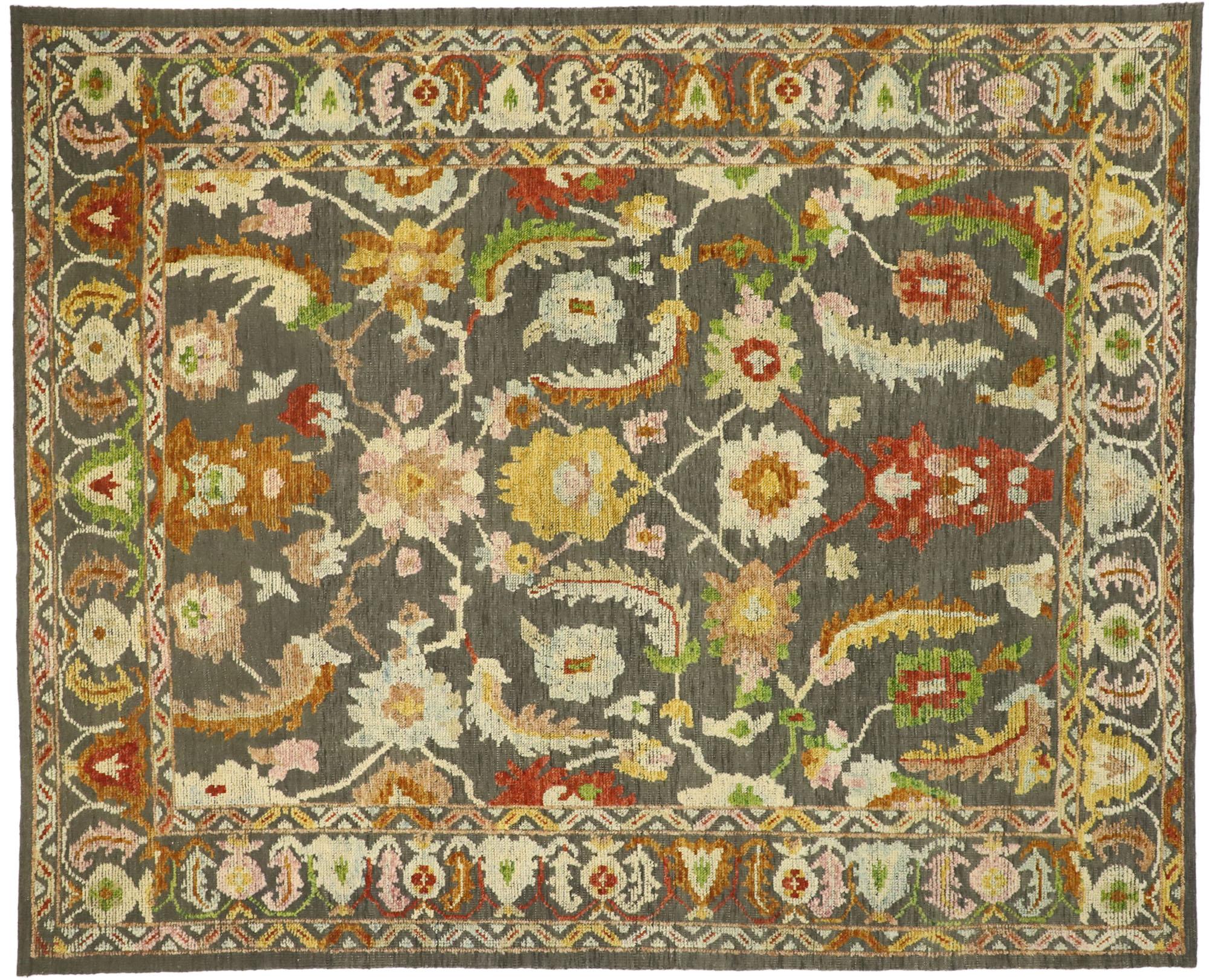 Zeitgenössischer grauer Oushak-Teppich mit erhabenem Design (21. Jahrhundert und zeitgenössisch) im Angebot