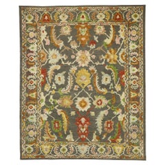 Contemporary Gray Oushak Rug with Raised Design