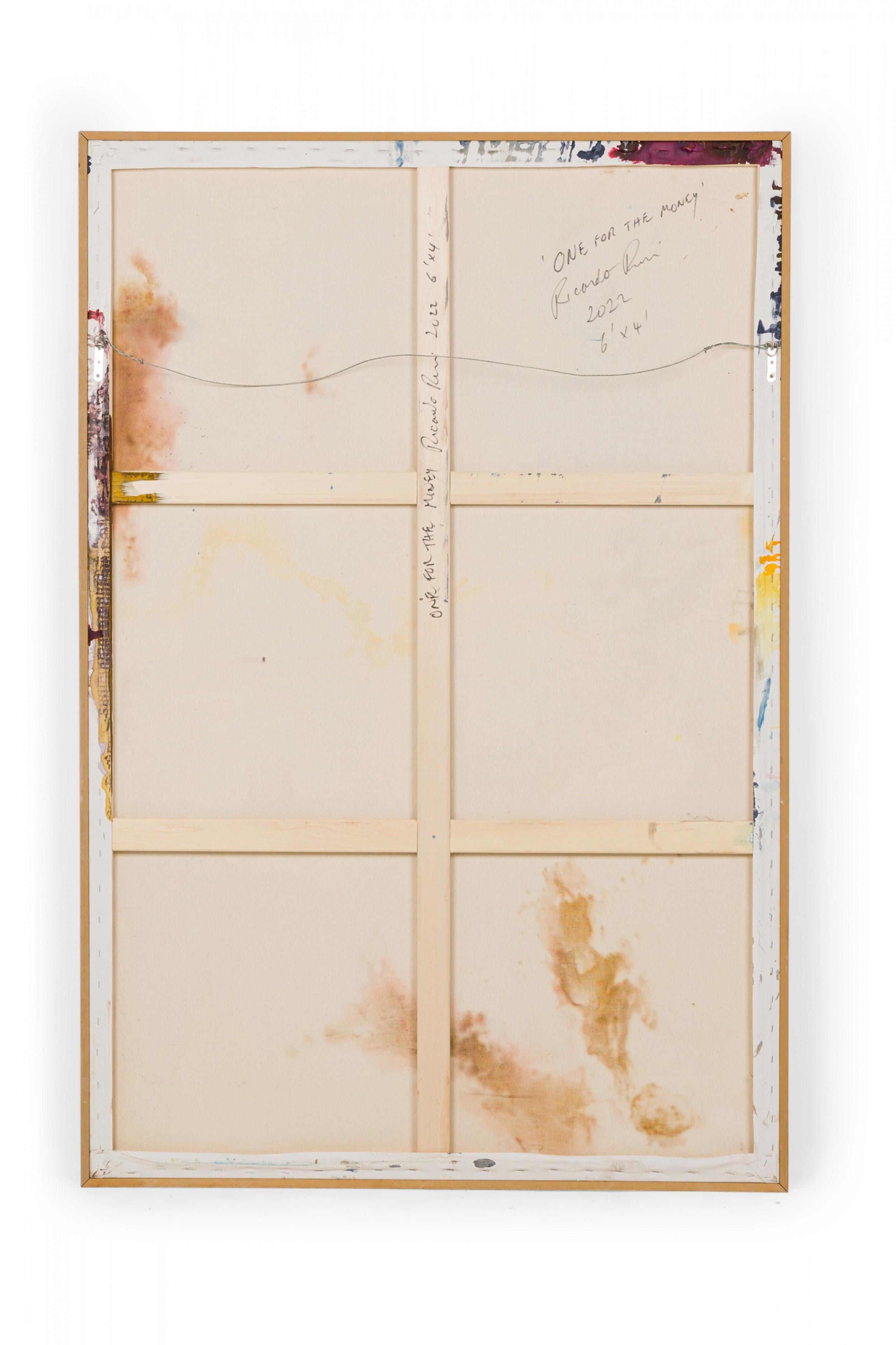 XXI secolo e contemporaneo Pittura astratta contemporanea su tela con colori grigio, viola e giallo in vendita
