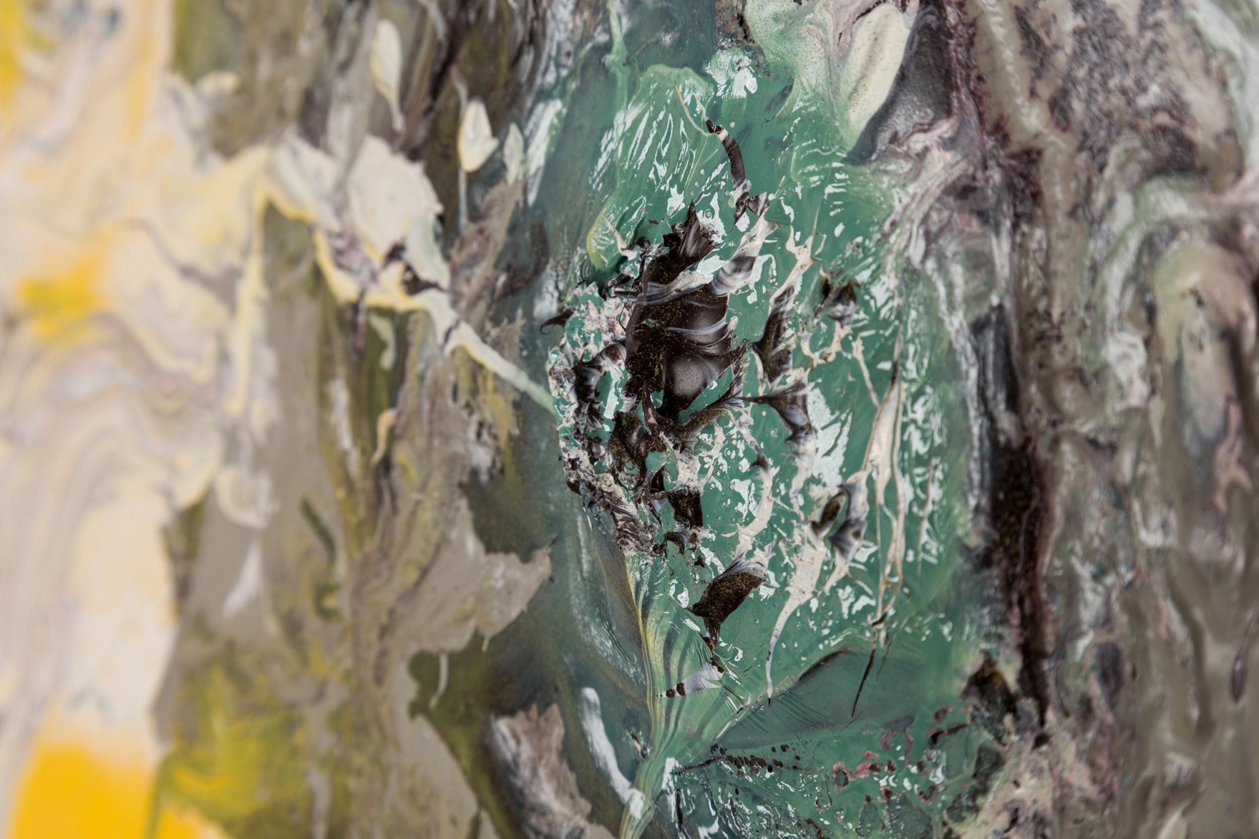 XXI secolo e contemporaneo Pittura astratta contemporanea su tela con colori grigio, rosso e giallo in vendita
