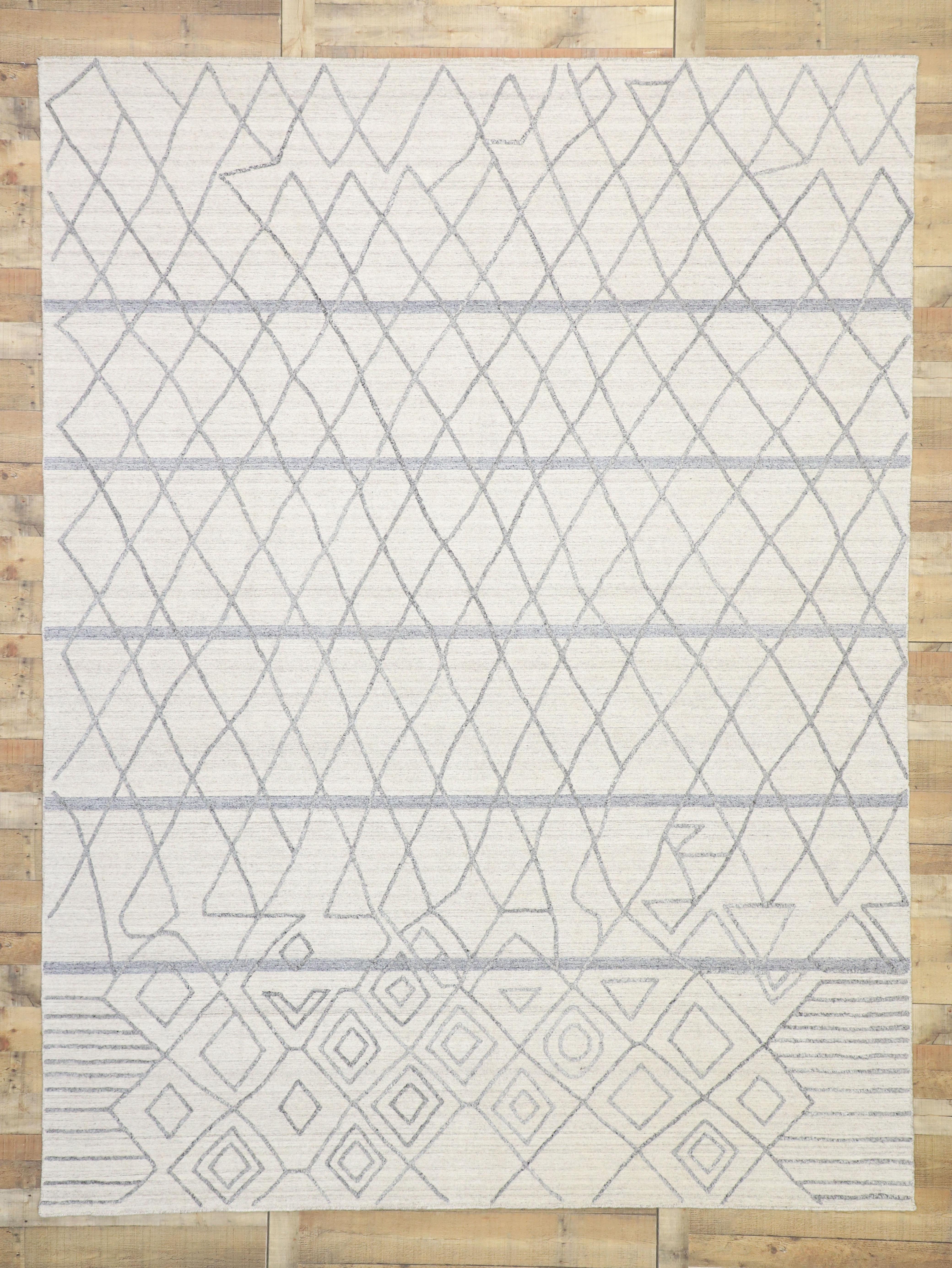 Other New Gray Modern Textured Rug with Moroccan Trellis Raised Design For Sale