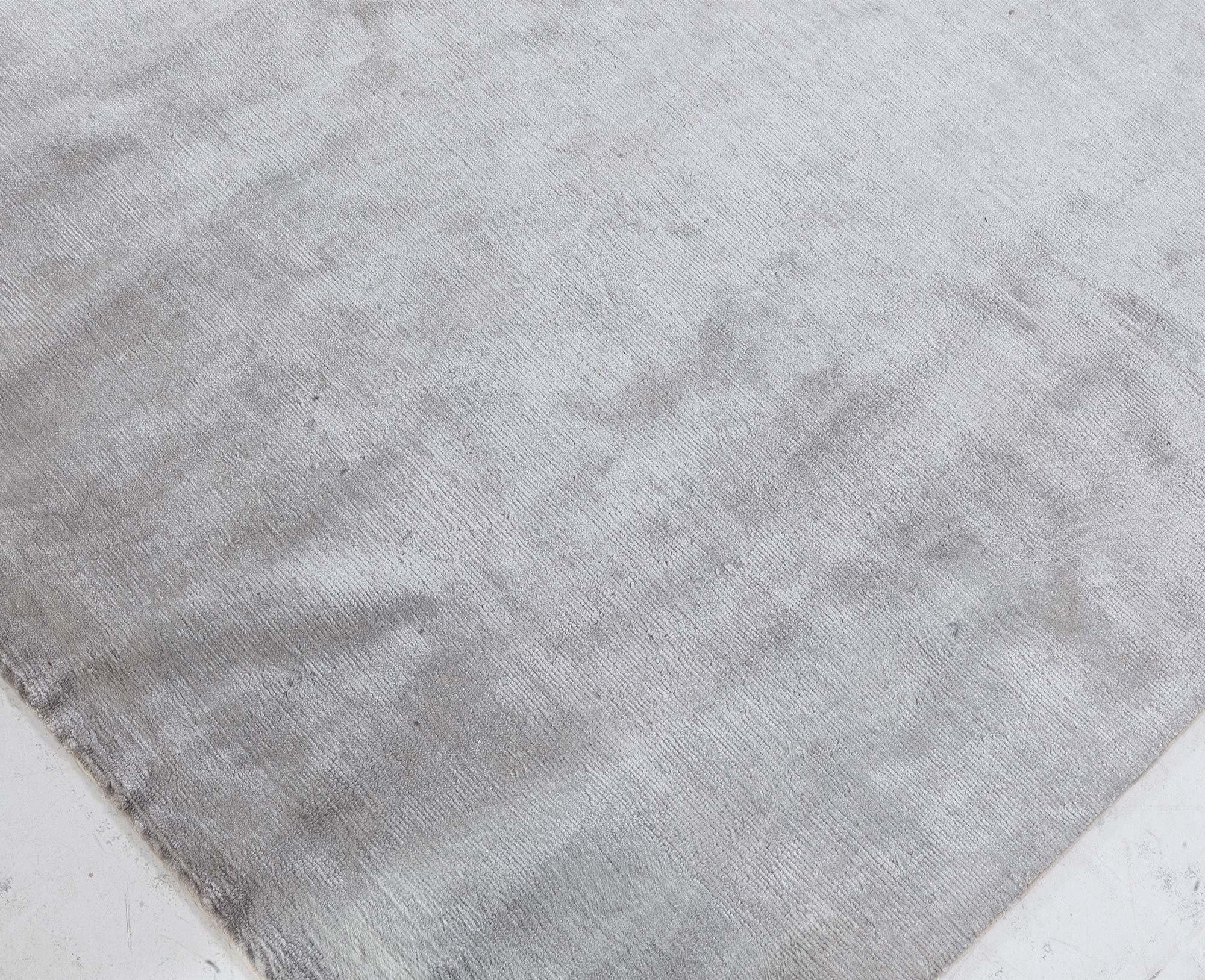 Hand-Knotted Contemporary Gray Silk Rug For Sale