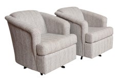 Contemporary Gray Swivel Club Chairs - a Pair