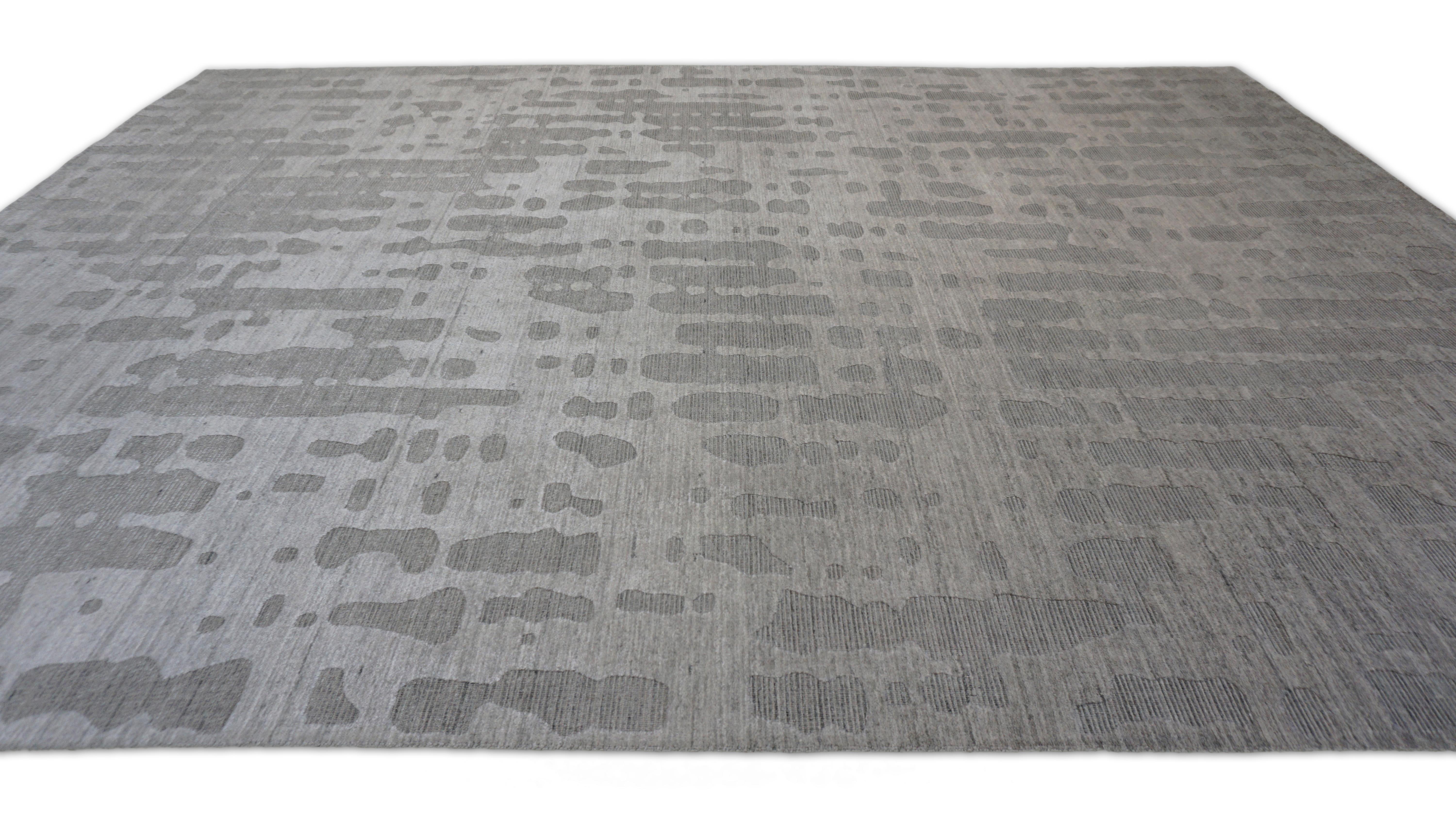 Contemporary Gray Textural Dot Patterned Bamboo Rug 8'1''x11'10'' For Sale 4