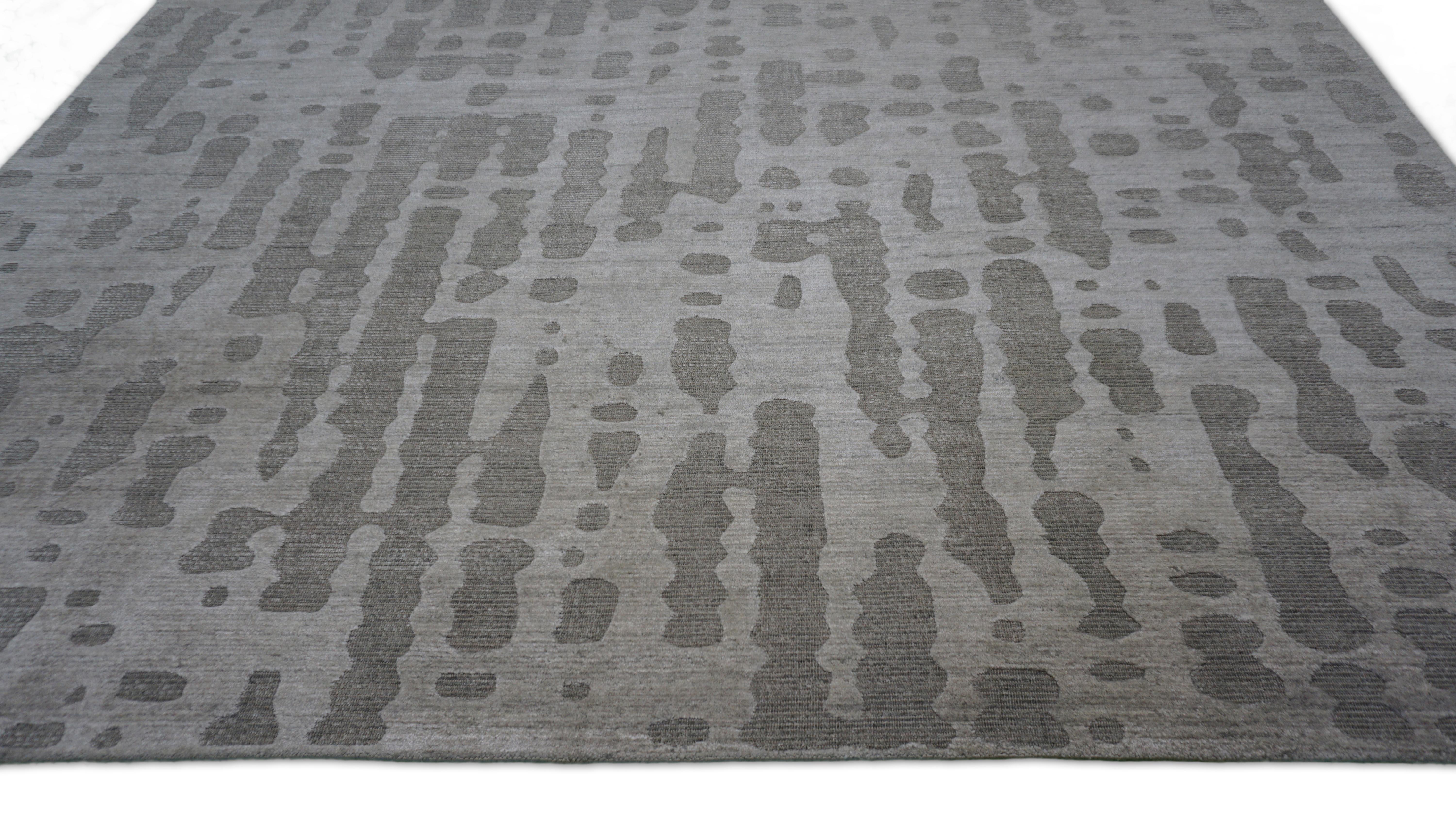 Contemporary Gray Textural Dot Patterned Bamboo Rug 8'1''x11'10'' For Sale 1