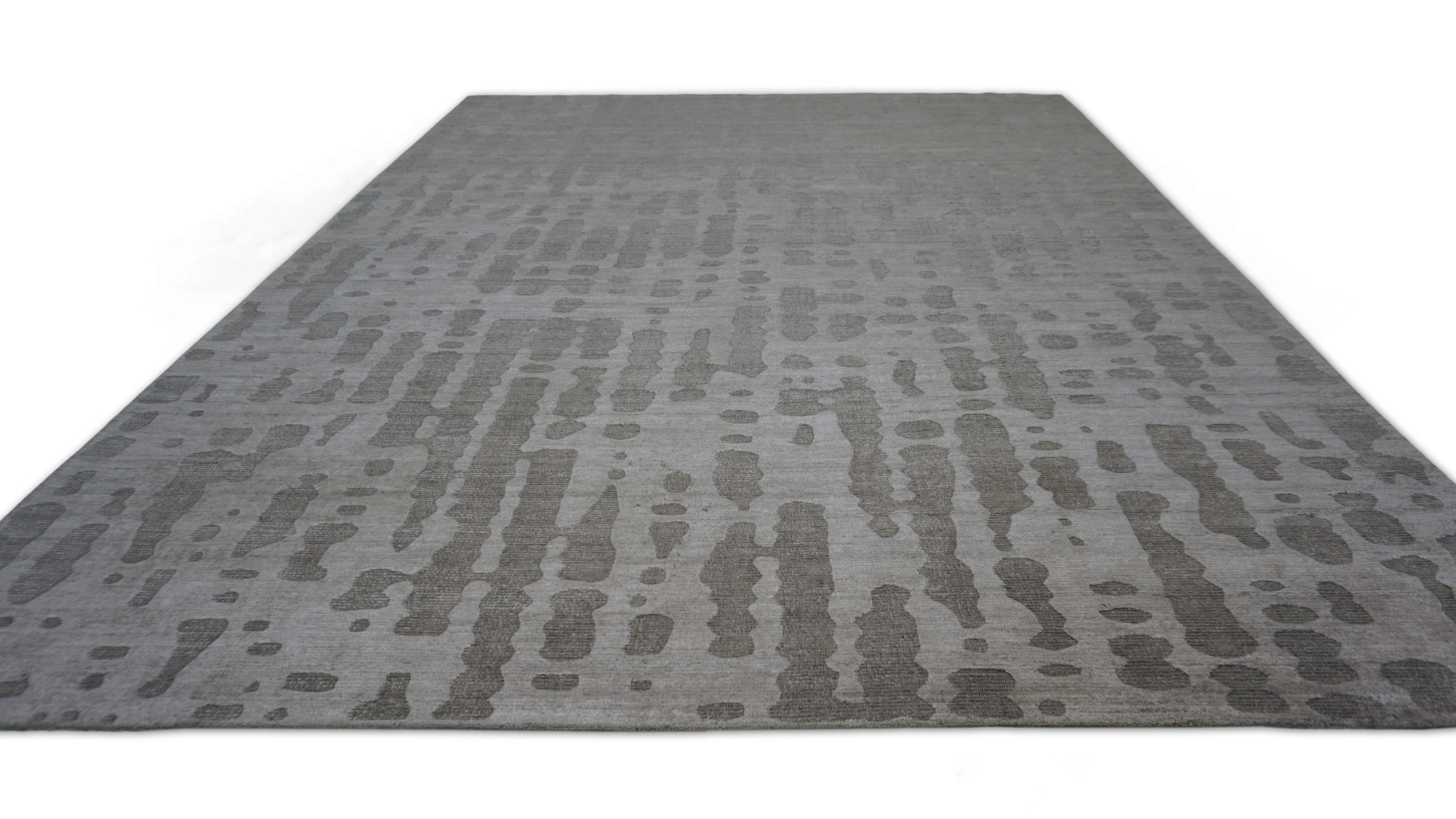 Contemporary Gray Textural Dot Patterned Bamboo Rug 8'1''x11'10'' For Sale 3