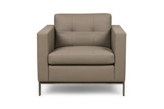 Contemporary Gray Tufted Leather Arm Chair