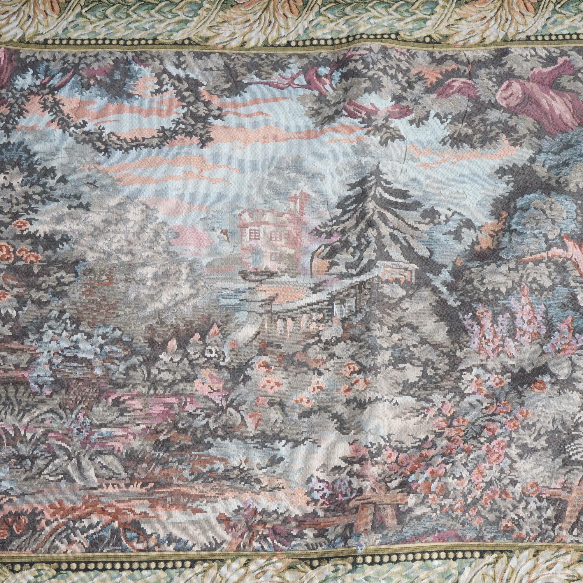 A Contemporary Greco-Roman Scenic landscape wall tapestry 20th century

Measures- 40.25''H x 81''W x .5''D.