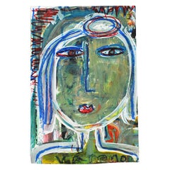 Contemporary Green Abstract Outsider Figural Painting of a Woman