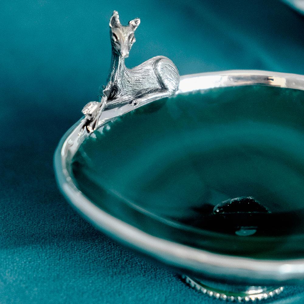 Contemporary Green Agate Bowl with Deer by Alcino Silversmith in Sterling Silver In New Condition For Sale In Porto, 13