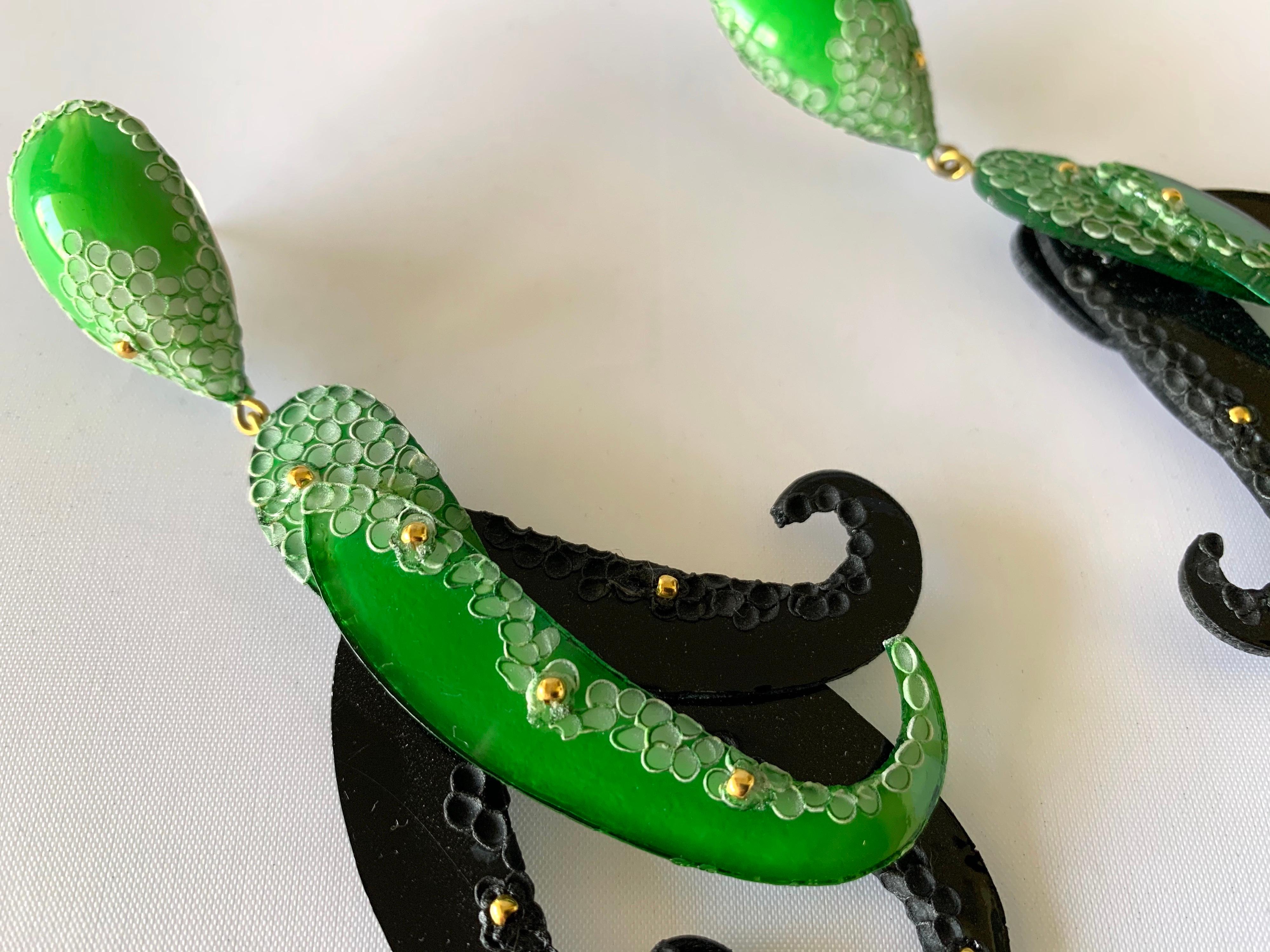 Contemporary Green and Black Sea Creature Statement Earrings  1