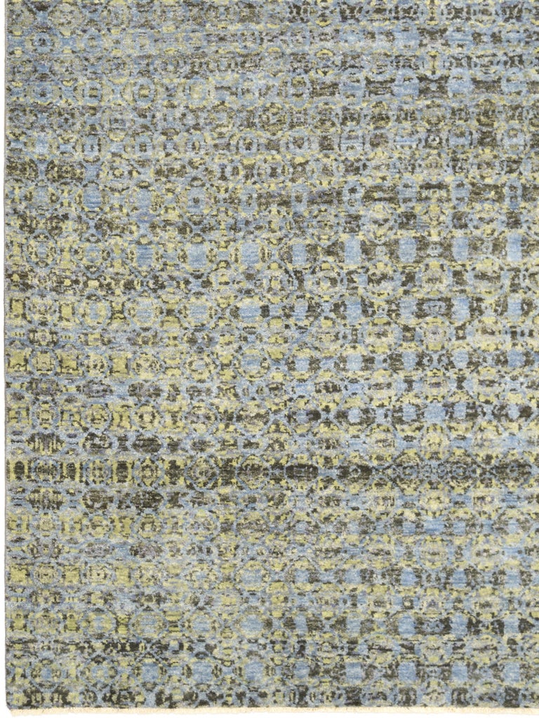 Contemporary Green and Blue Abstract Carpet – 6’x9’ For Sale at 1stDibs