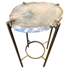 Contemporary Green and Smokey White Quartz Tea Table