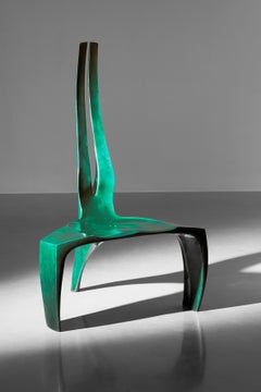 Sedia contemporanea, Greene & Greene unica, con drago fuso in bronzo, di Alun Heslop