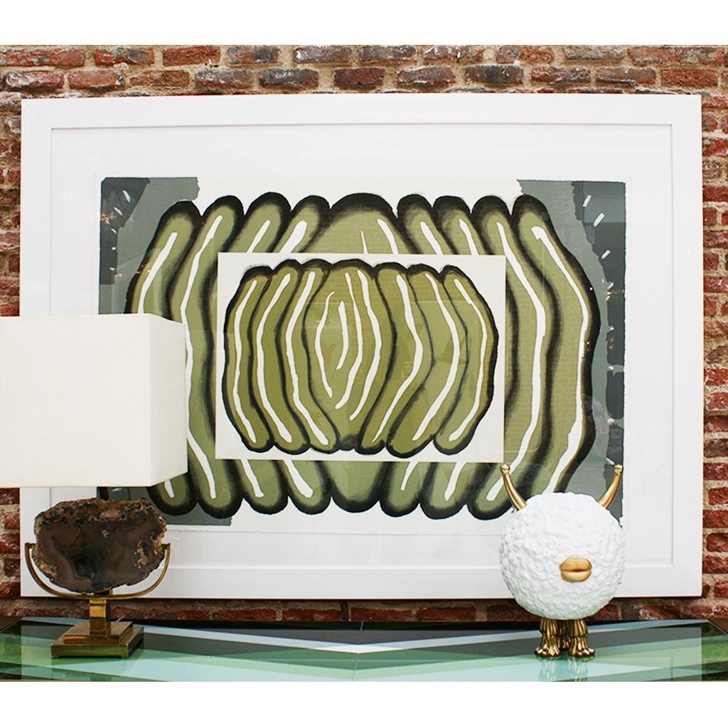 Paper Contemporary Green Artwork by Spanish Luis Gordillo For Sale