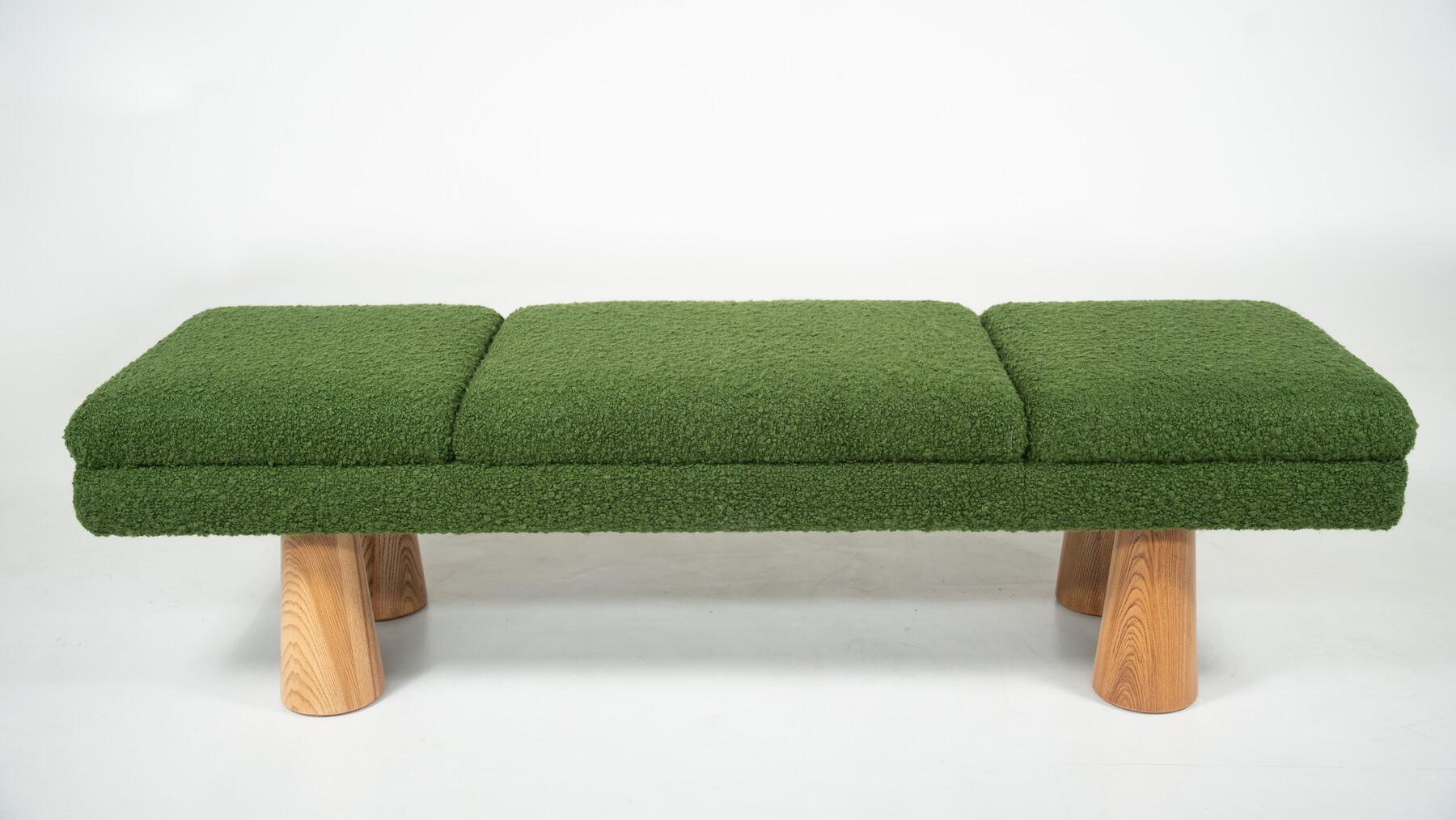 Contemporary Green Bench, Wood and Fabric, Italy For Sale 5