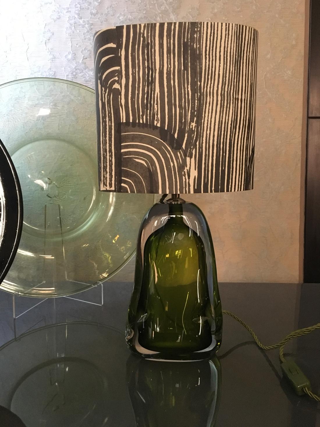 Contemporary Green Blown Glass Table Lamp with Silk Lampshade 3
