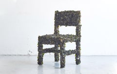 Contemporary Green Chair Sculptural Crushed Wine Bottle Glass Handmade Collect