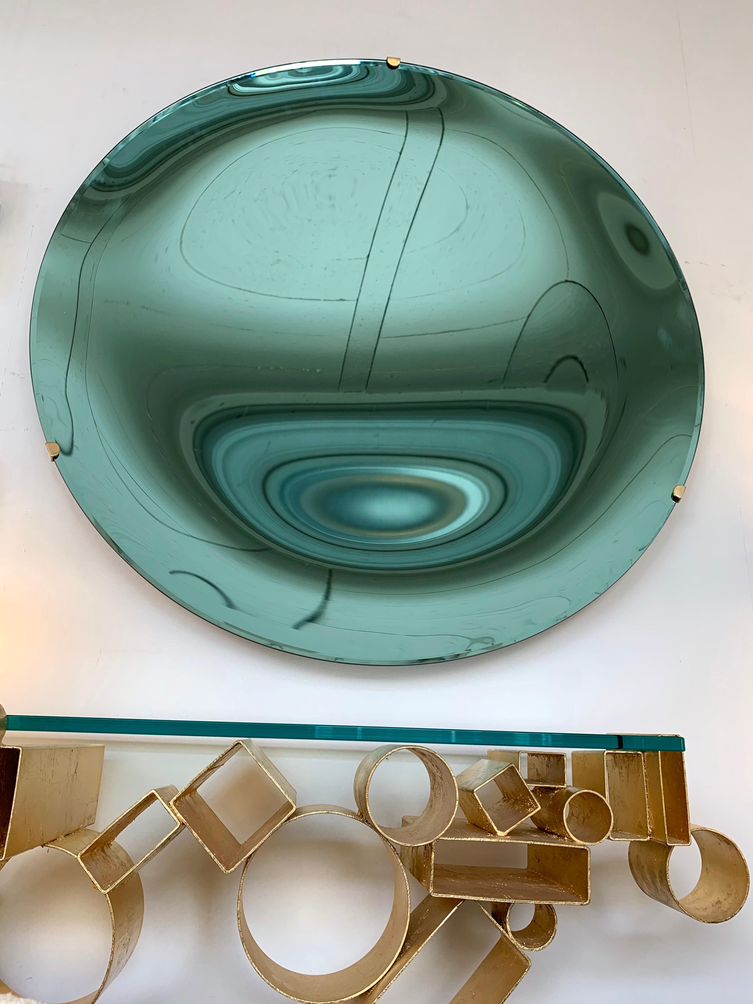 Futurist Contemporary Green Concave Curve Mirror, Italy For Sale