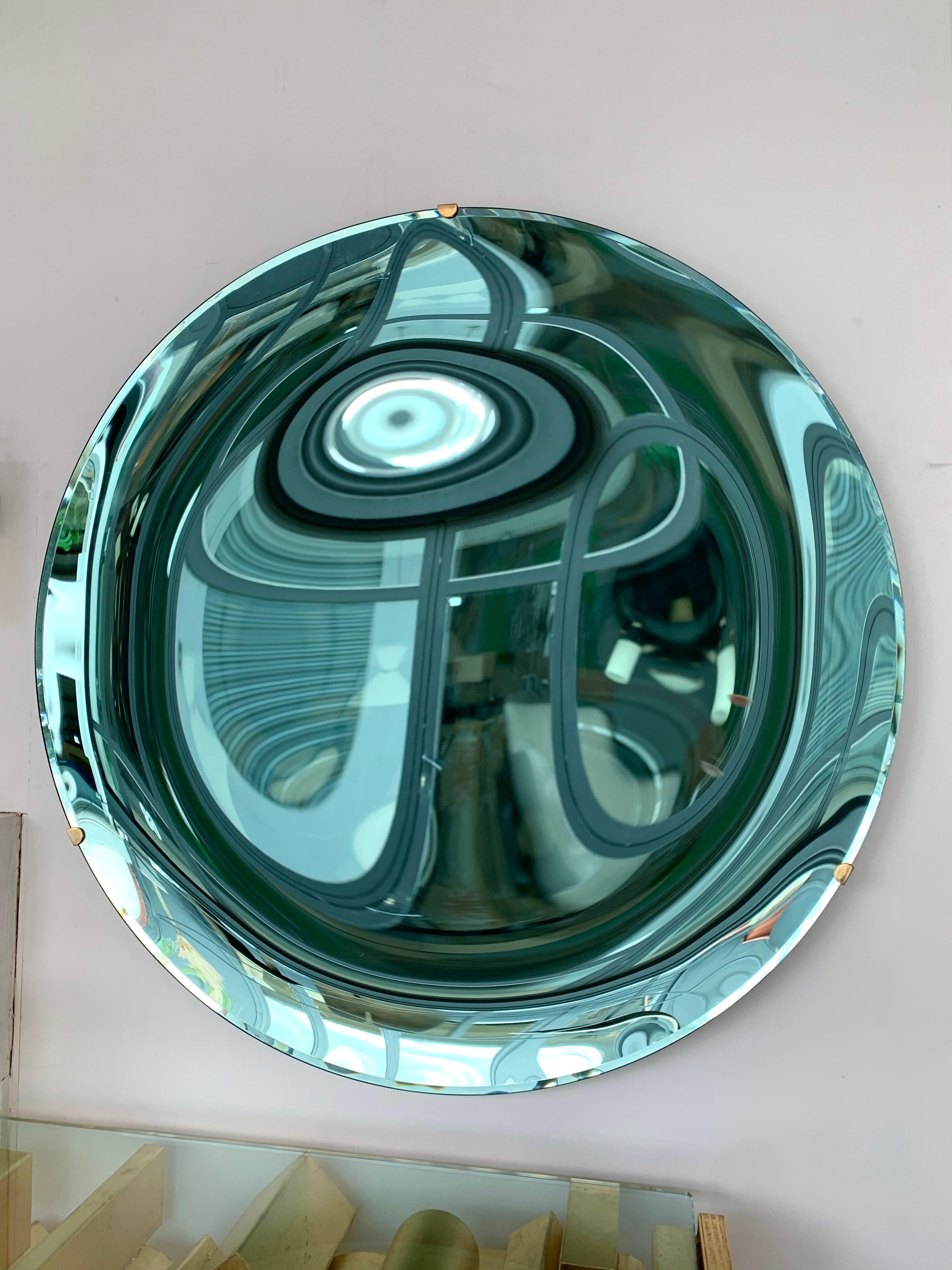 Italian Contemporary Green Concave Curve Mirror, Italy For Sale