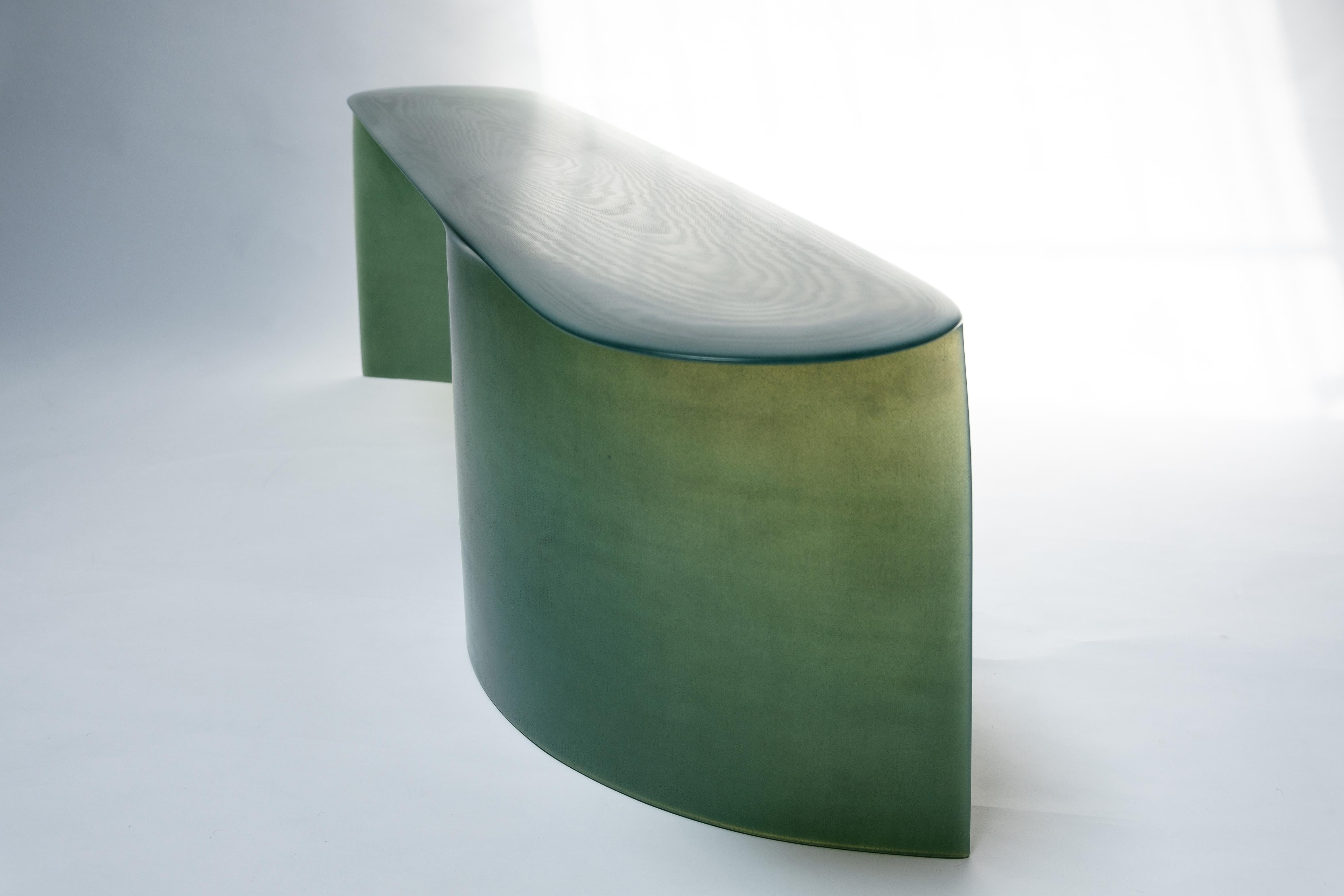 Dutch Contemporary Green Fiberglass New Wave Bench 160cm, by Lukas Cober For Sale