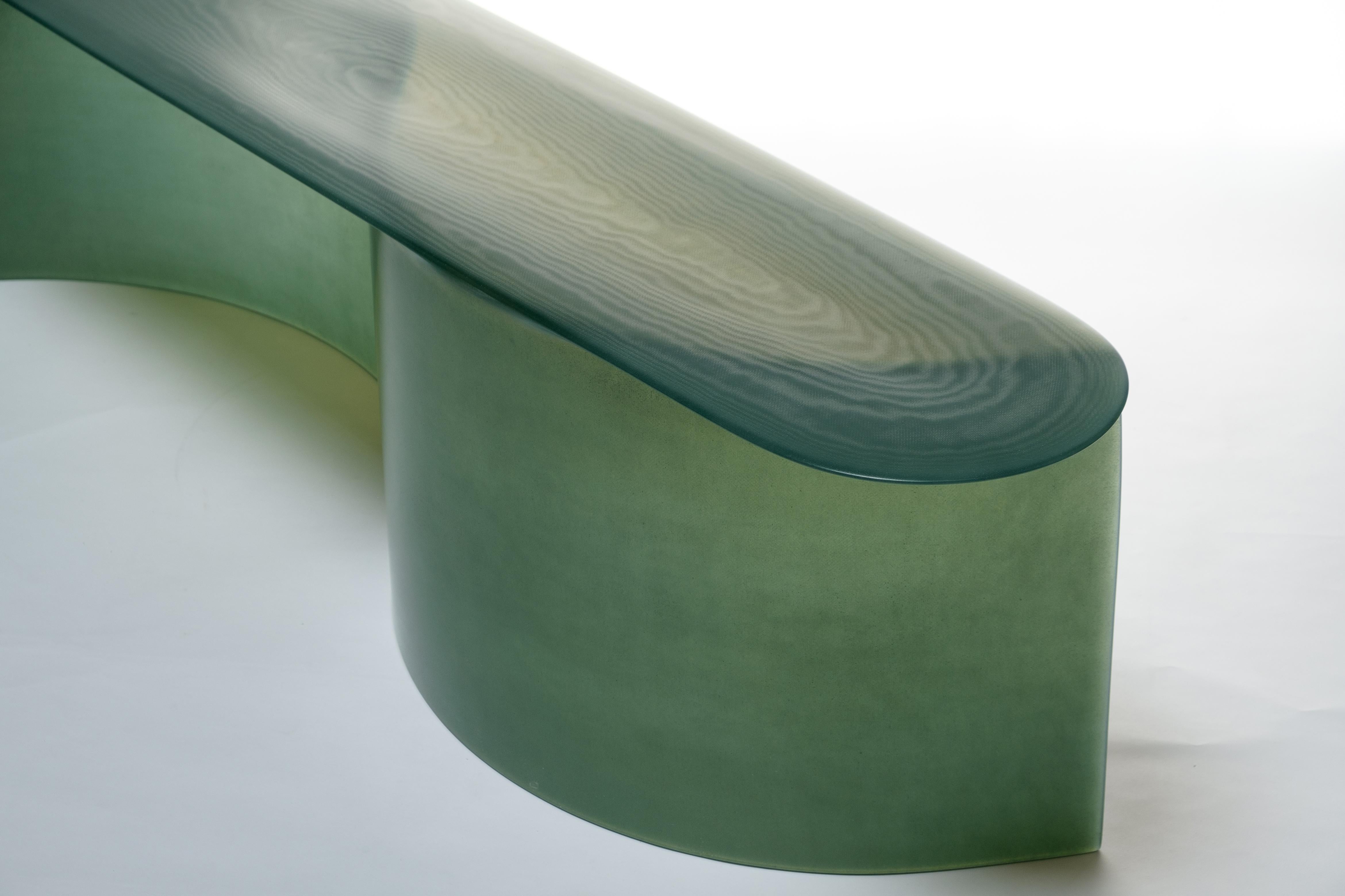 Resin Contemporary Green Fiberglass New Wave Bench 160cm, by Lukas Cober For Sale