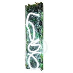 Lampadaire contemporain vert fait à la main avec du verre de bouteille de vin écrasé_Unique