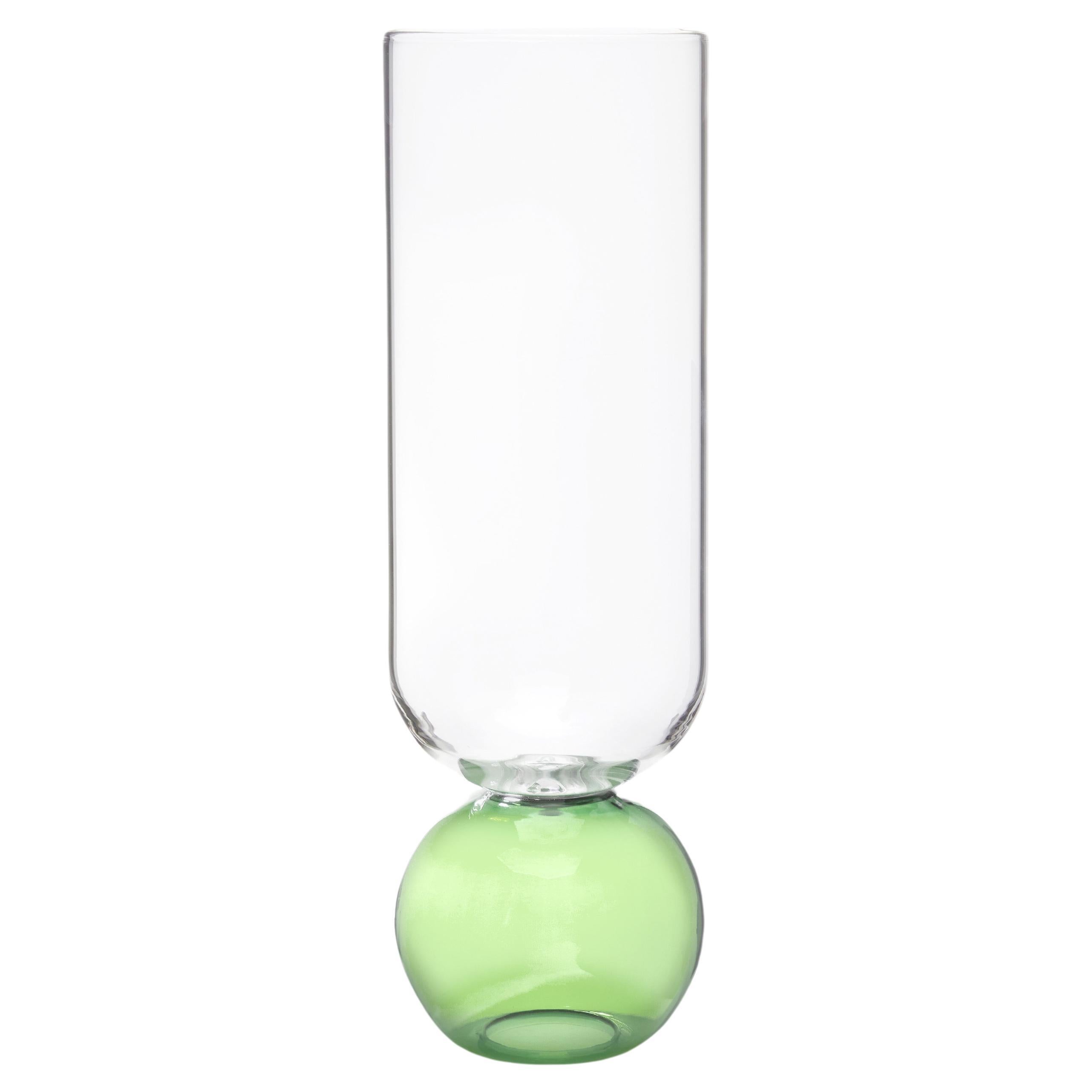 Vase cylindrique contemporain en verre soufflé à la main à fleurs vertes, fabriqué à la main, Natalia Criado