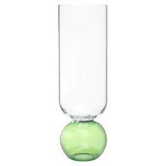 Vintage Contemporary Green Flower Glass Blown Cylinder Vase Handcrafted, Natalia Criado