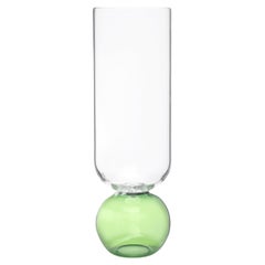 Contemporary Green Flower Glass Blown Cylinder Vase Handcrafted, Natalia Criado