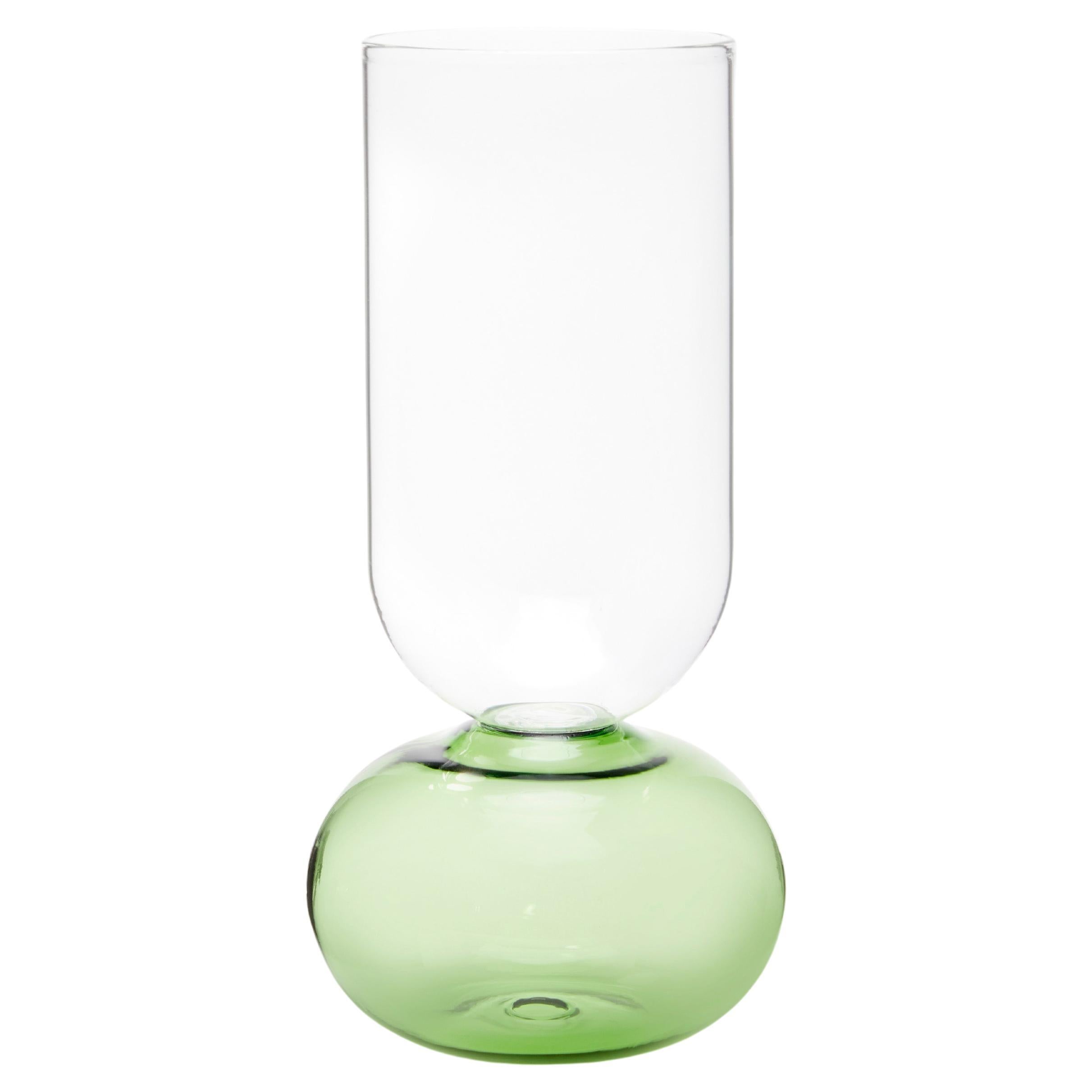 Contemporary Green Flower Glass Blown Cylinder Vase Handcrafted, Natalia Criado