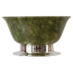 Contemporary Green Jade Bowl on Handmade Sterling Silver Base