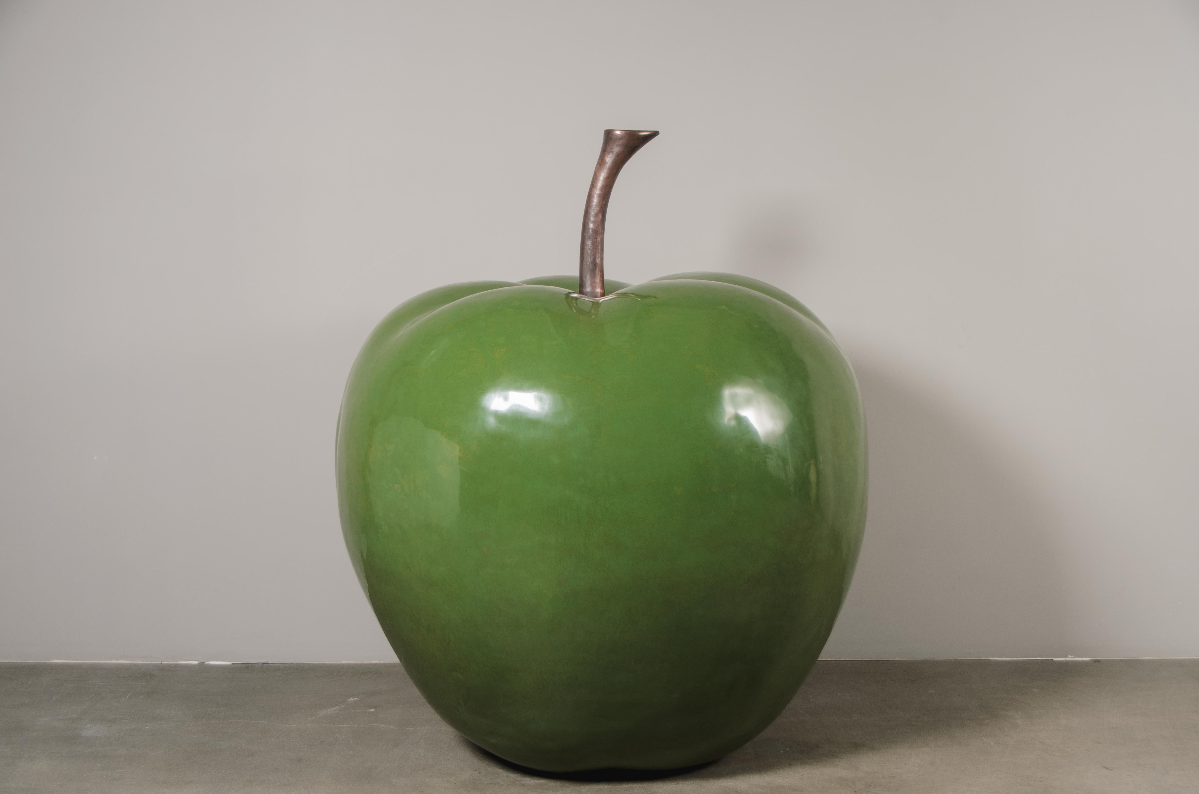 Apple Sculpture
Green Lacquer
Antiqued Copper Stem
Hand Repoussé
Limited Edition
Contemporary

Repoussé is the traditional art of hand-hammering decorative relief onto sheet metal. This technique involves using a hammer and various shaping tools.