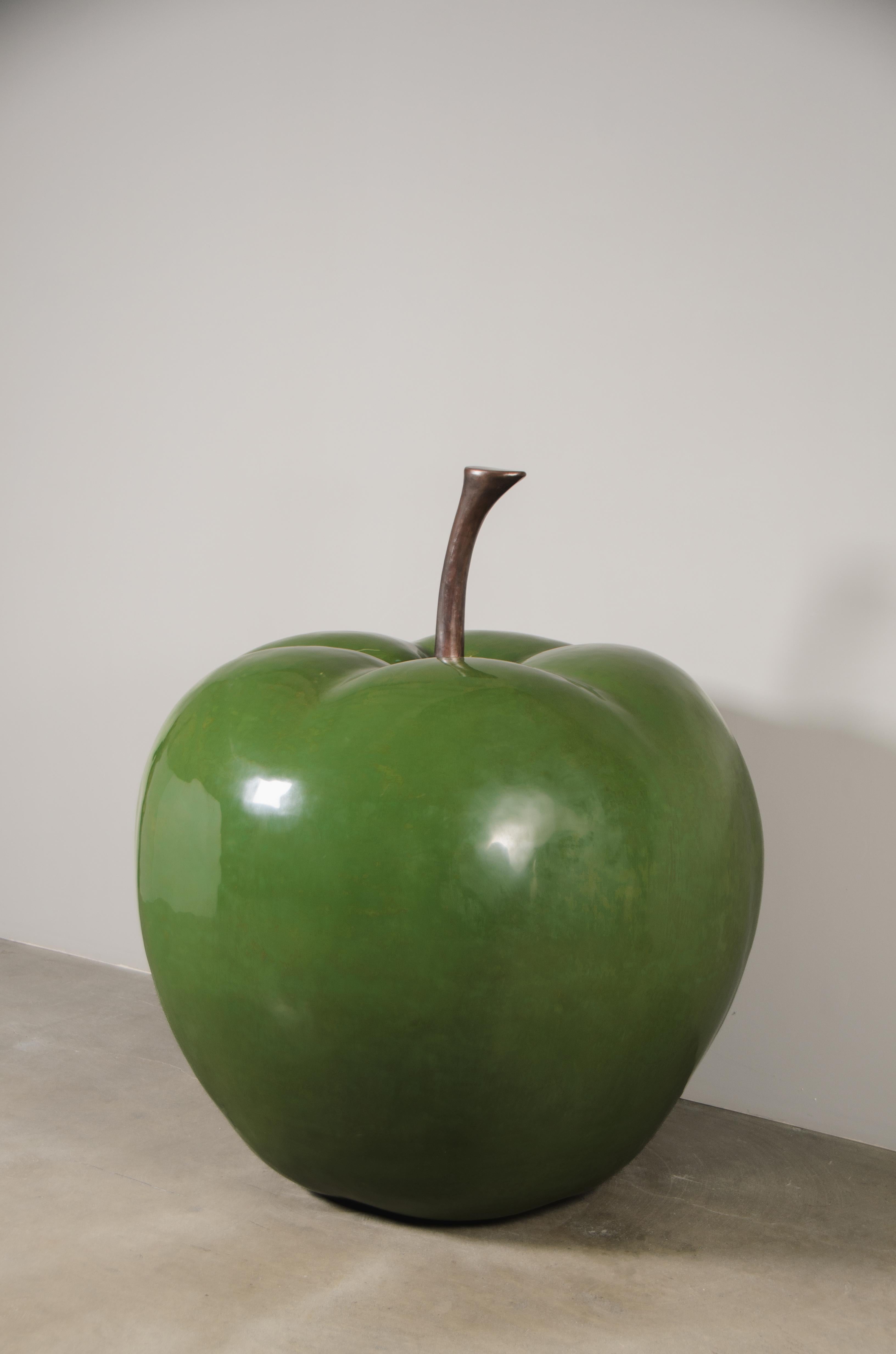 Copper Contemporary Green Lacquer Apple Sculpture by Robert Kuo, Limited Edition For Sale