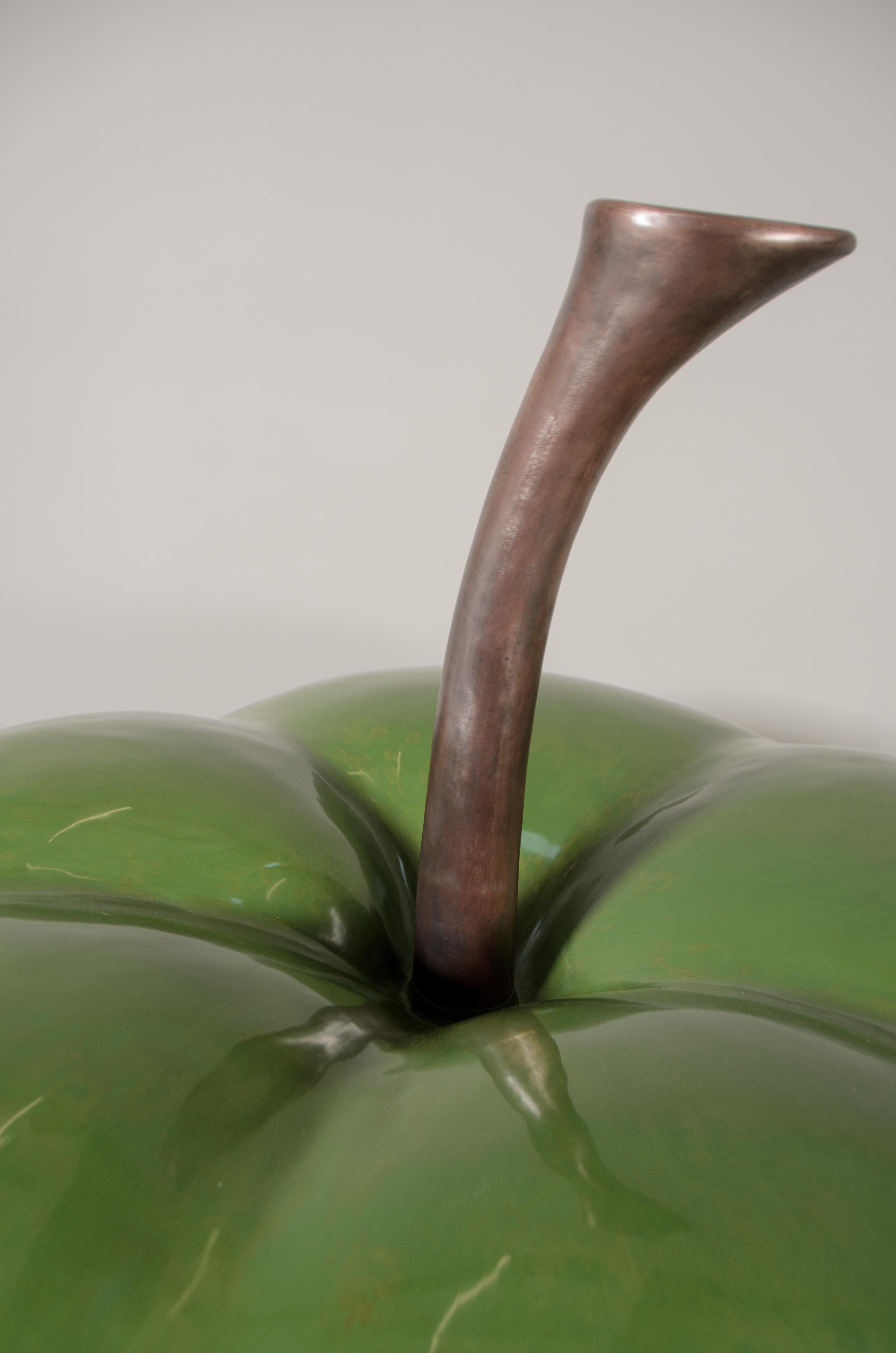 Contemporary Green Lacquer Apple Sculpture by Robert Kuo, Limited Edition For Sale 1